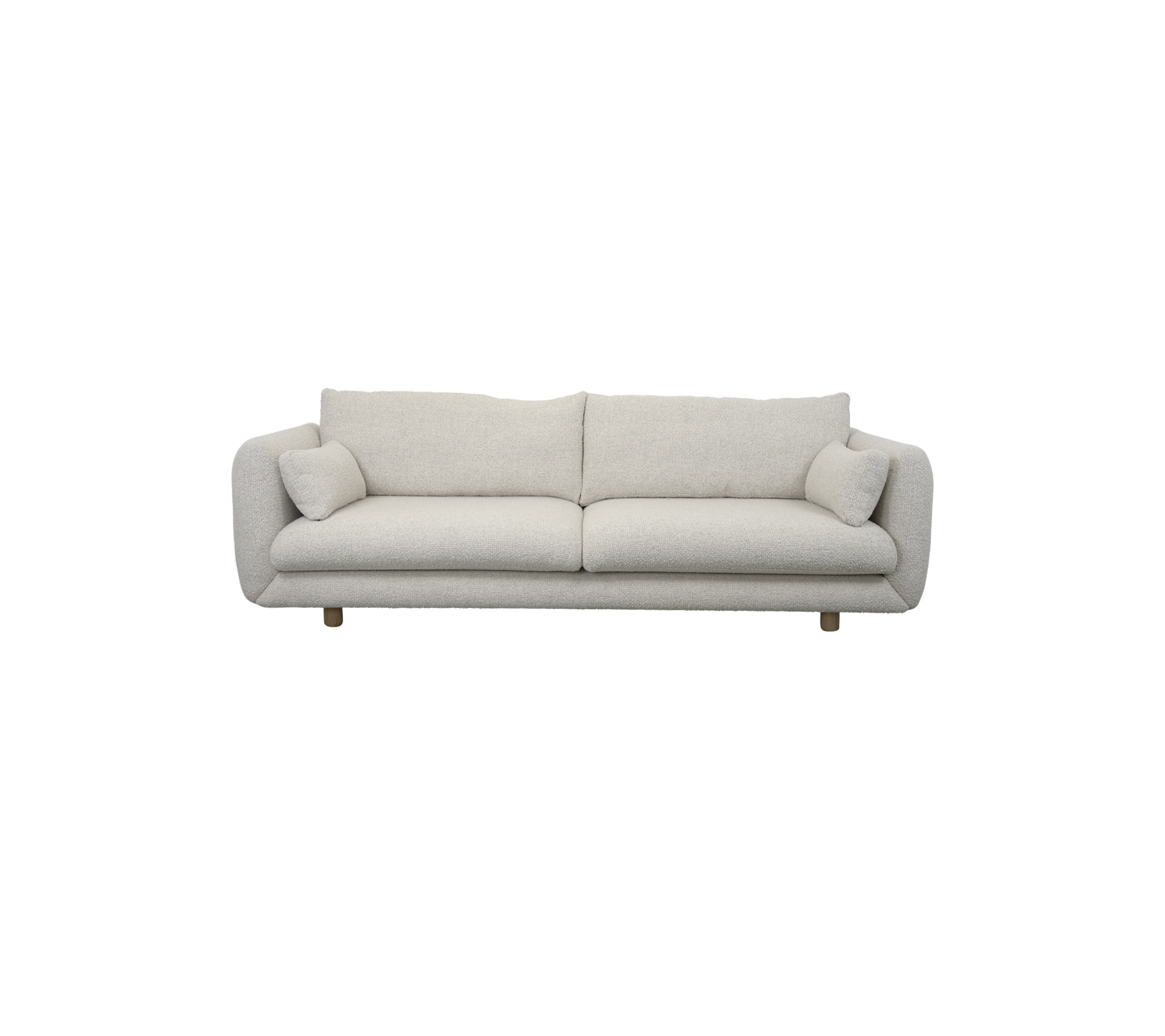 Lysfarvet, plyssofa med to matchende puder, der har et moderne design og rene linjer til en stilfuld siddemulighed.