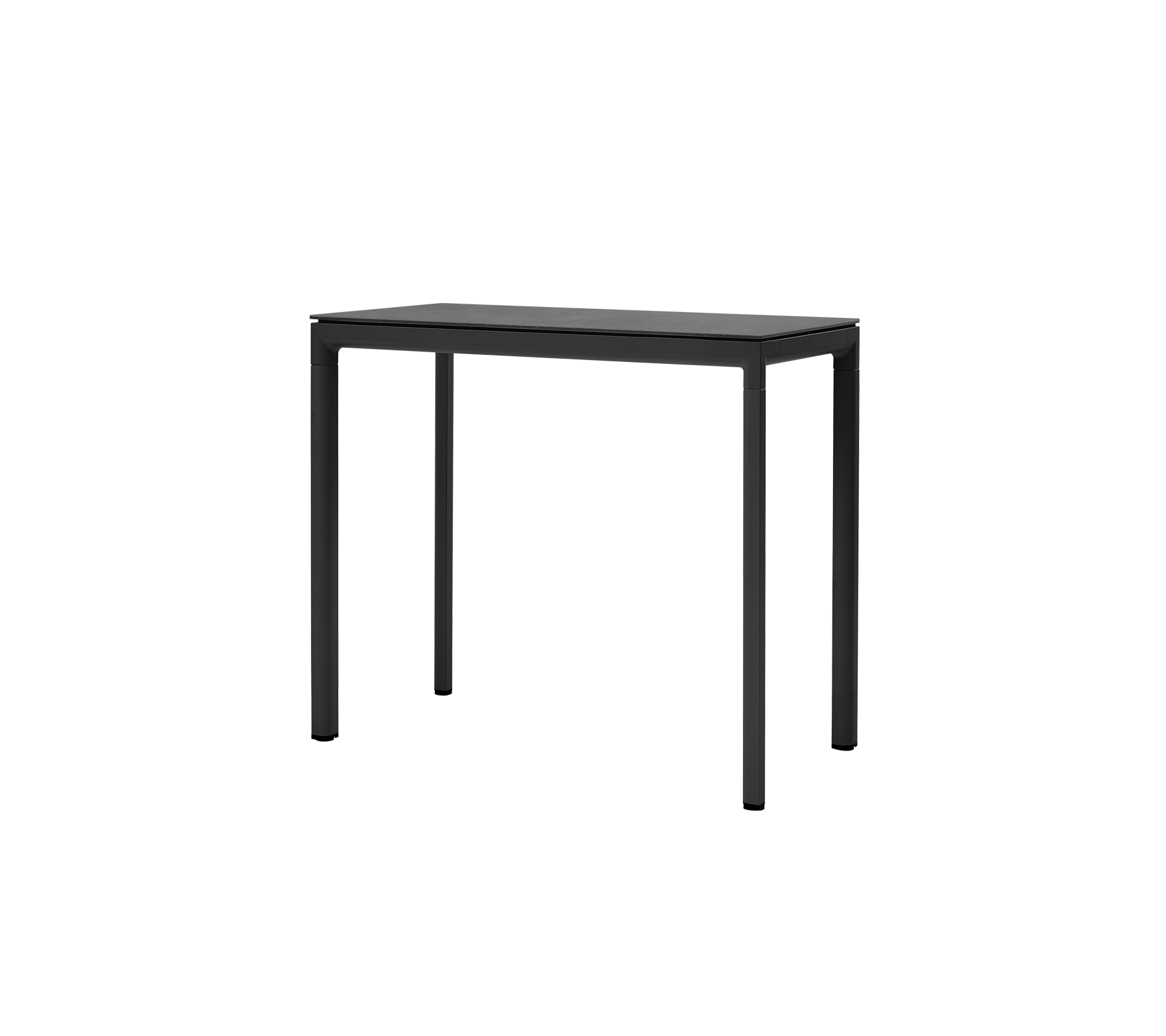 Et slankt sort bord med et minimalistisk design og fire robuste ben, ideelt til alsidig brug i forskellige indstillinger.