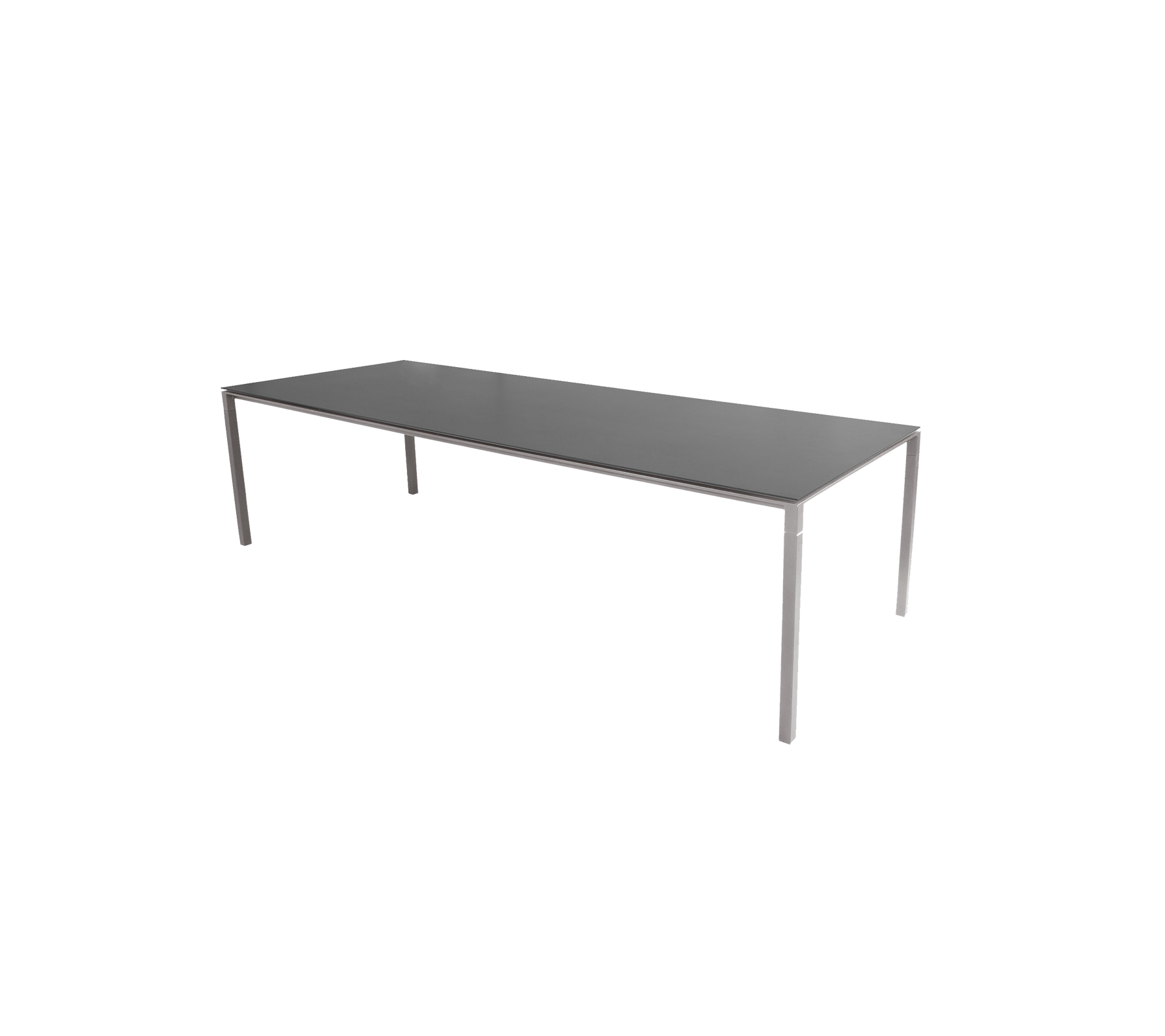 Et slankt, moderne bord med en flad overflade og robuste ben, designet til alsidig brug i forskellige omgivelser.