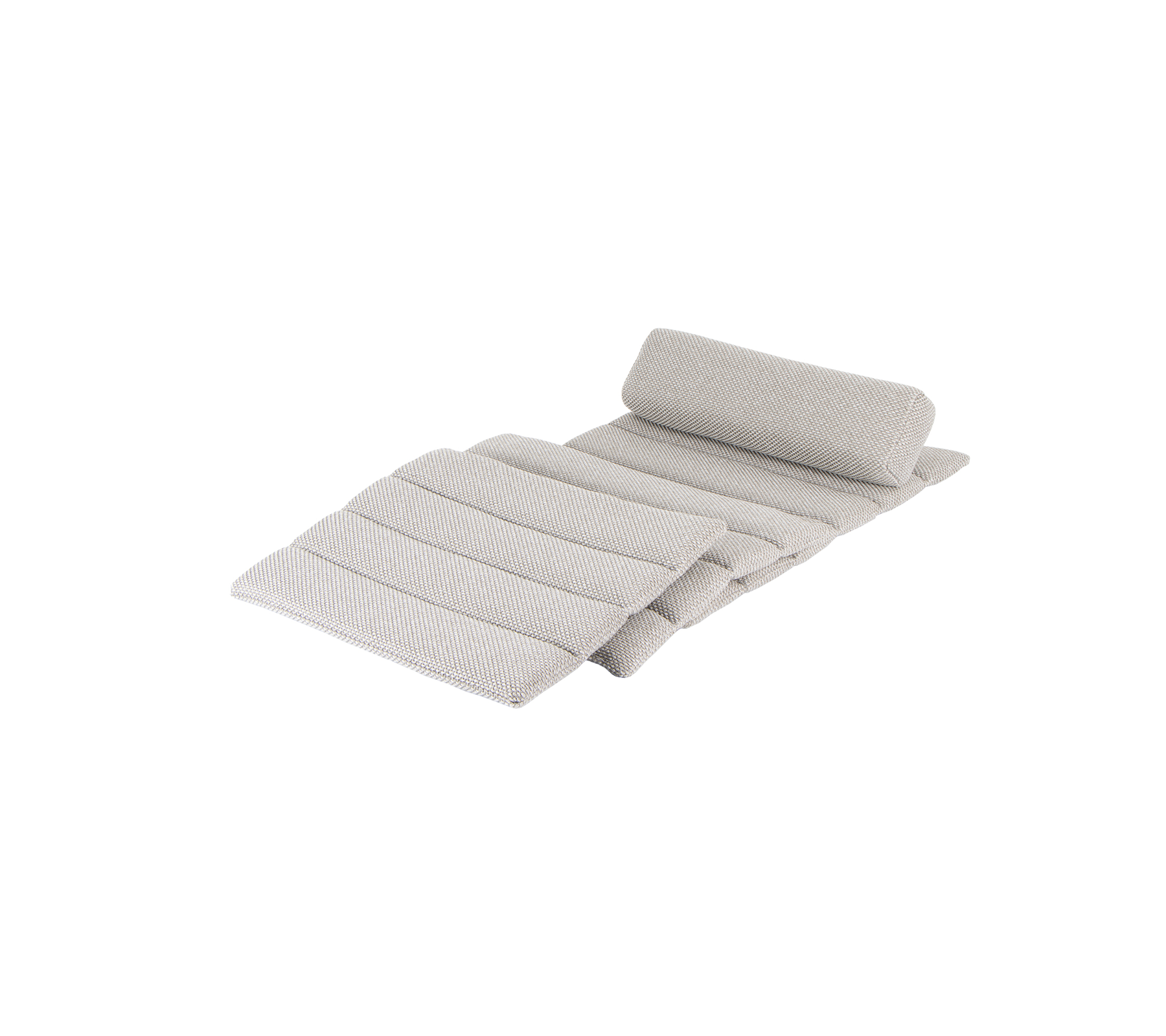 Lys grå polstret måtte med en rullet ende og multiple vandrette folder for ekstra komfort. Ideel til afslapning eller loungning.
