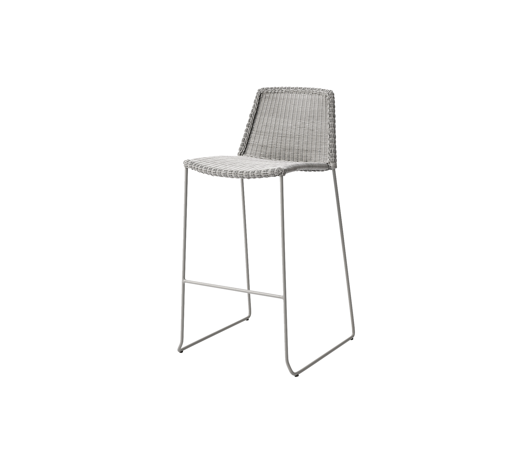 Elegant barstol med et slankt design, der har en vævet sæde og slanke metalben for moderne æstetik.
