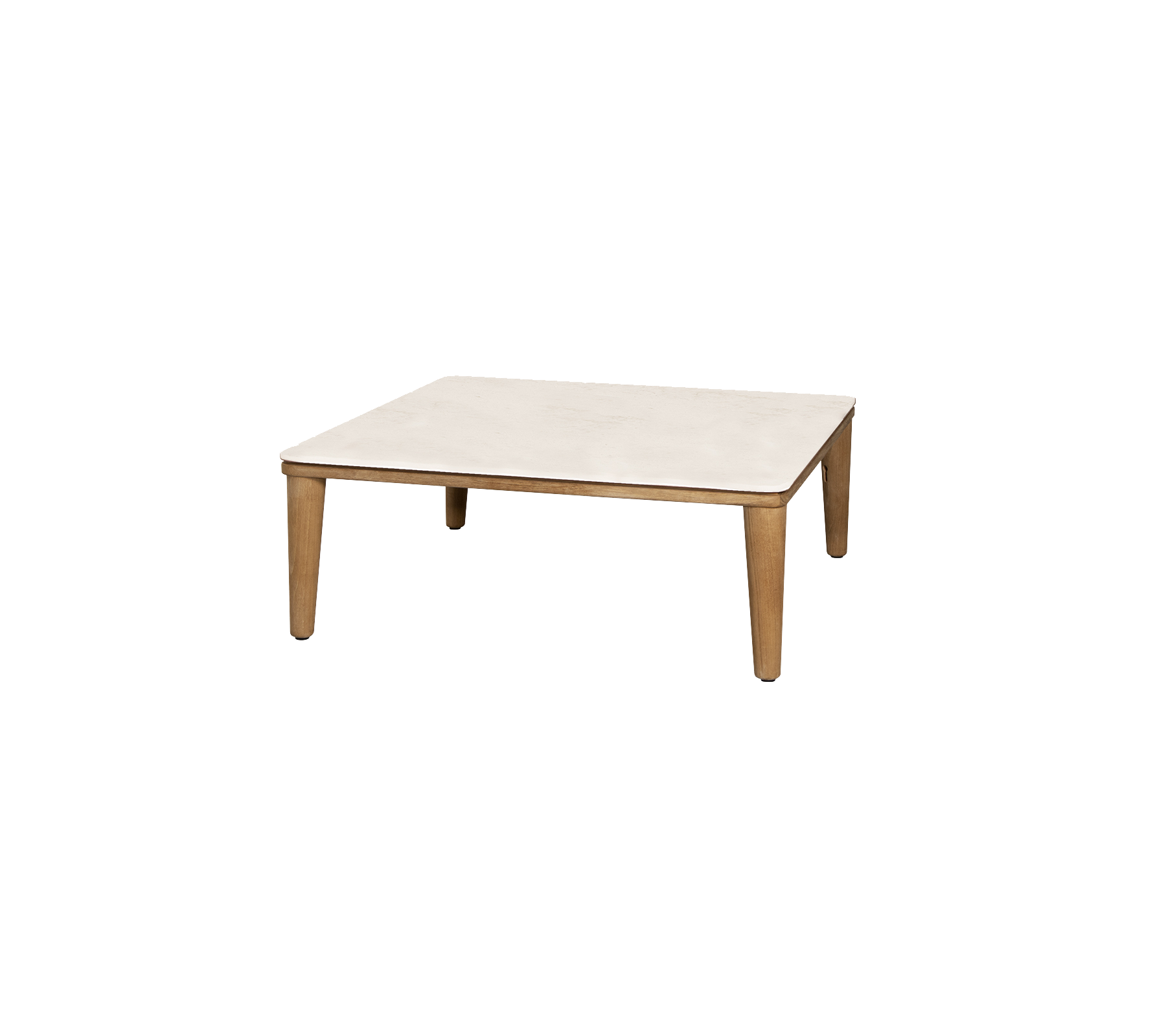 Kvadratisk bord med en lys farvet top og træben, der tilbyder et minimalistisk design velegnet til forskellige indstillinger.