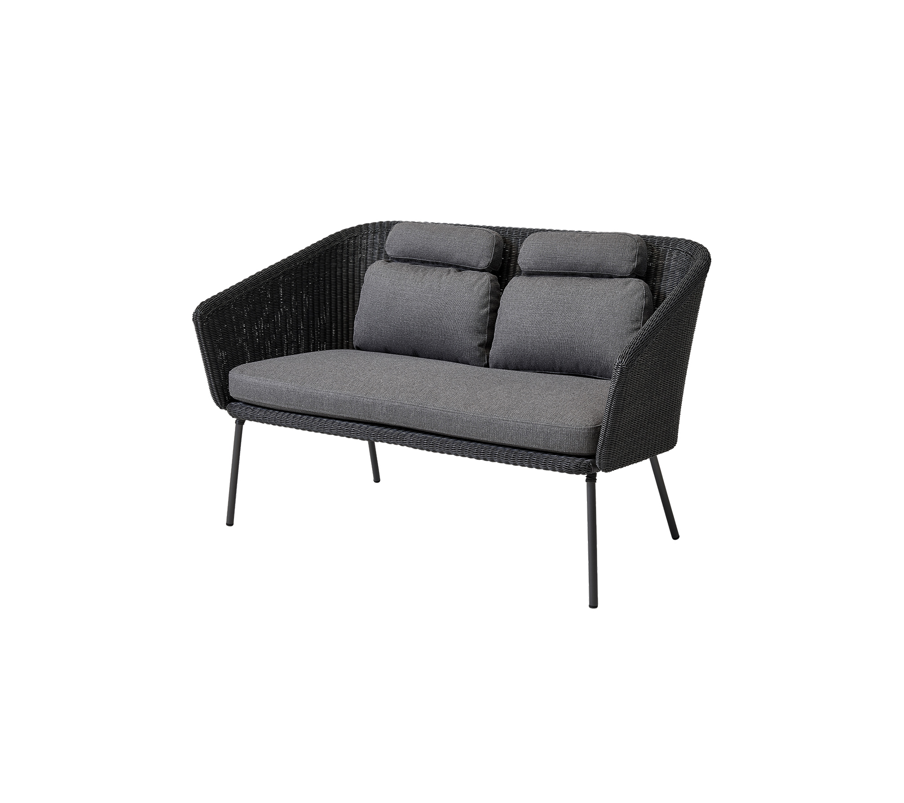 Stilfuld to-sæders sofa med et vævet design og bløde grå puder, perfekt til moderne dekoration.
