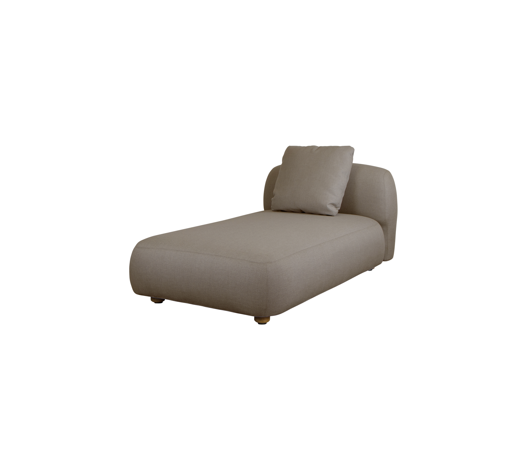 Samtidig chaise lounge i et neutralt stof med et stilfuldt, minimalistisk design og en blød pude for komfort.
