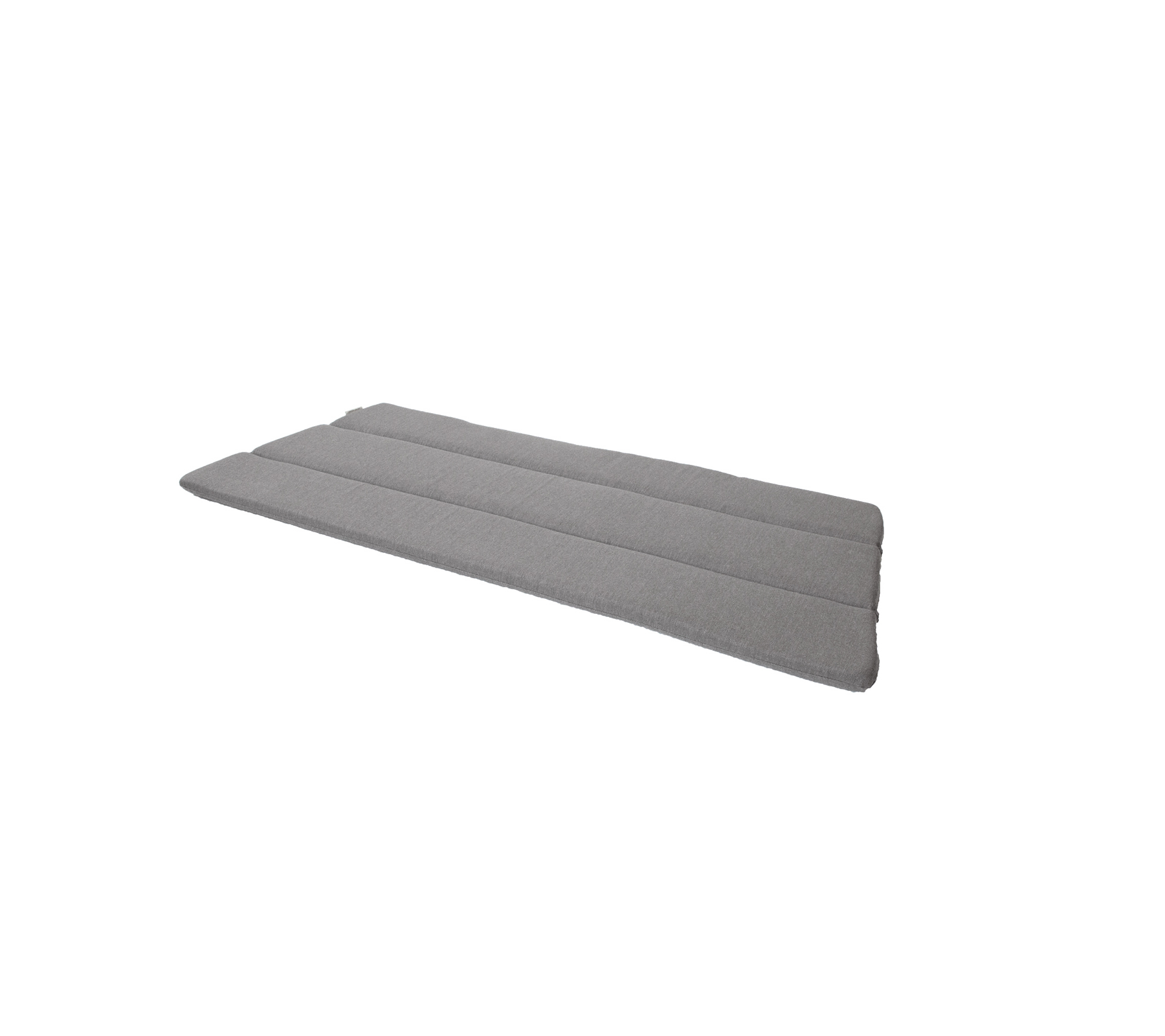 Grå polstret måtte med et slankt, minimalistisk design med tre horisontale sektioner. Ideel til komfort og støtte.