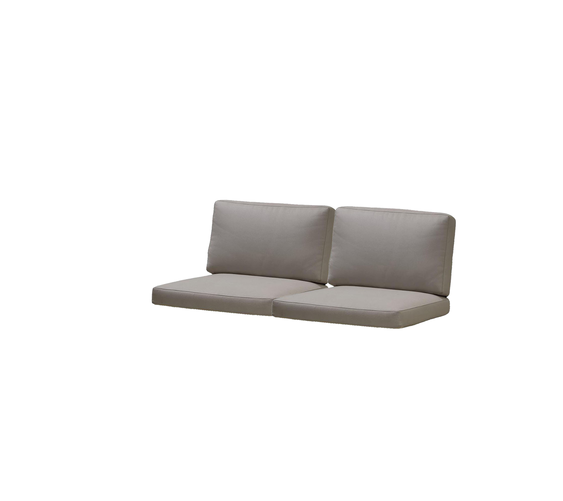 To-delt sofa med polstrede sæder og ryg i en neutral grå farve, designet til komfort og stil.