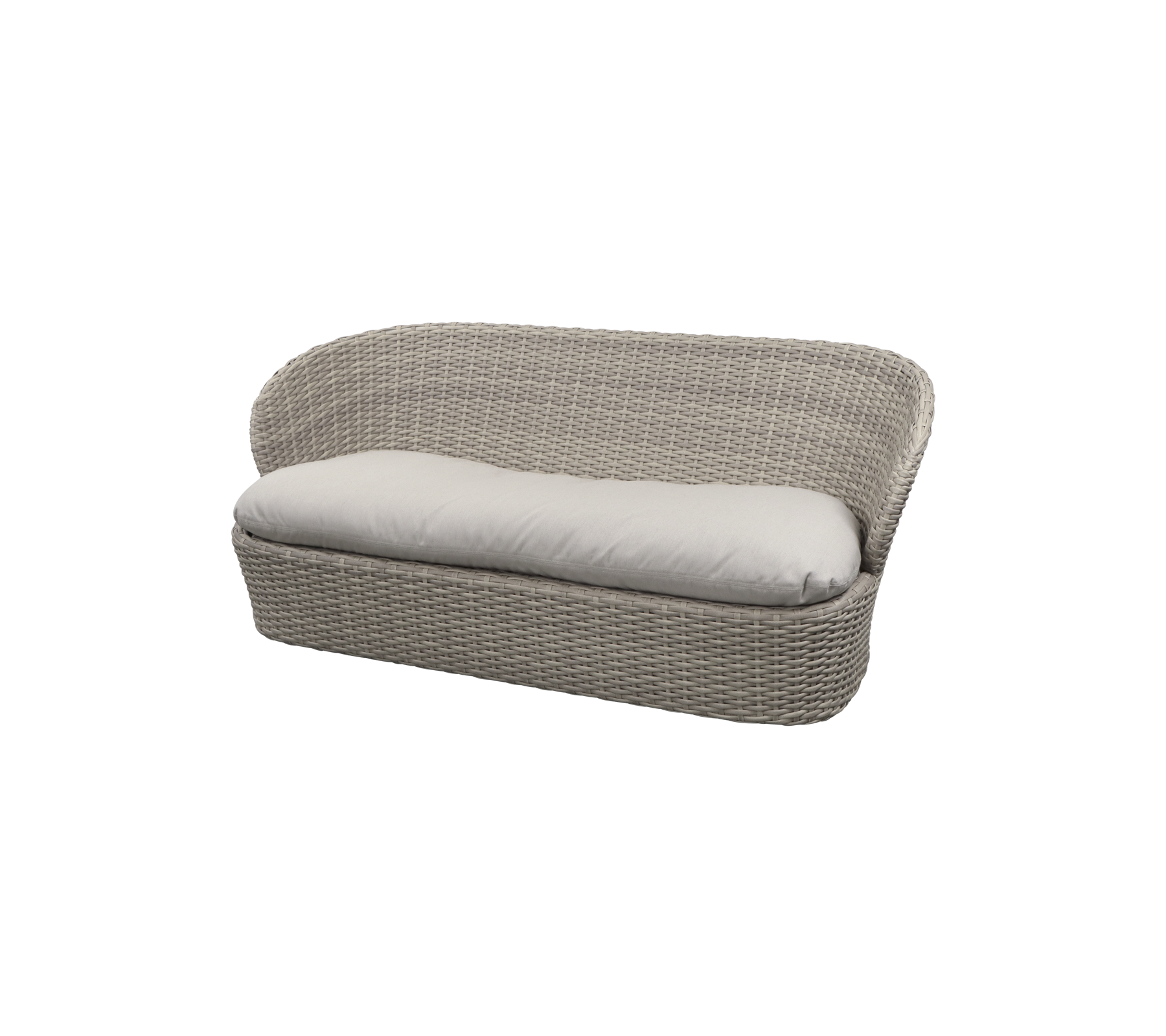 Vævet to-sæders sofa med en blød pude, der har et moderne design og neutral farve. Ideel til afslapning og komfort.