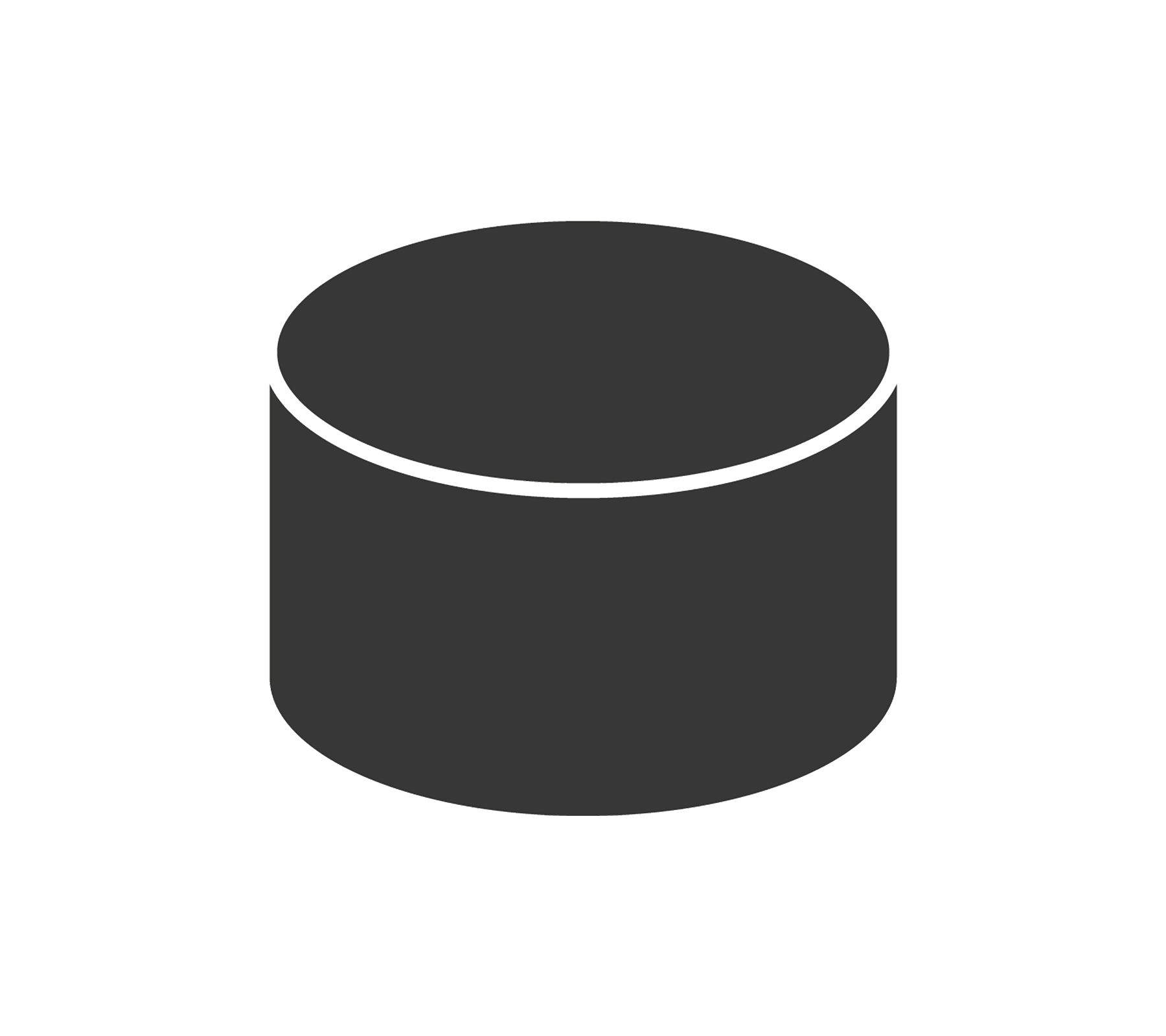 En simpel cylindrisk genstand i en mørk farve, med en flad top og sider, der repræsenterer en grundlæggende geometrisk form.