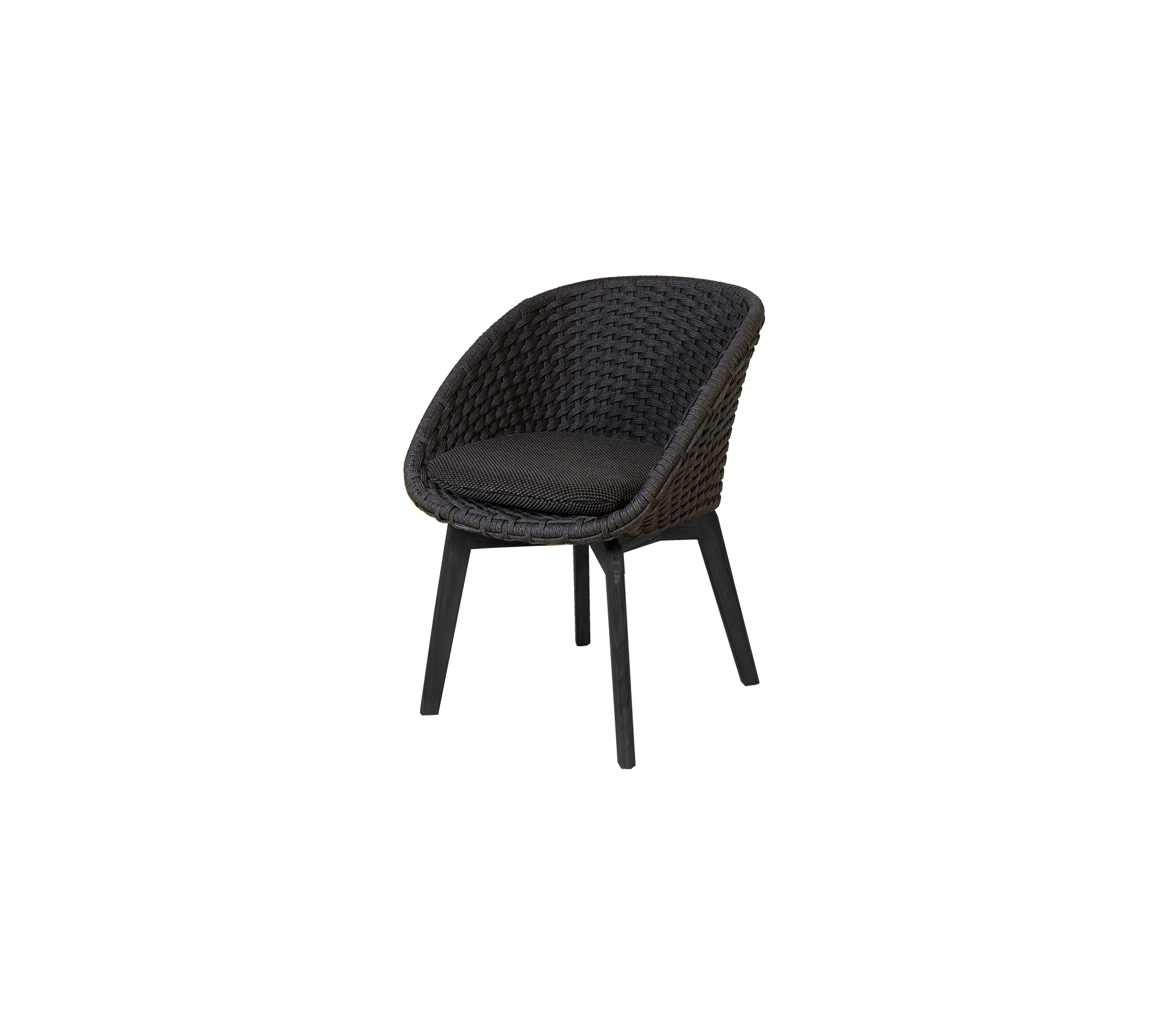 Stilfuld vævet stol med en komfortabel sæde, der har et strømlinet design og robuste ben i en mørk finish. Perfekt til moderne rum.