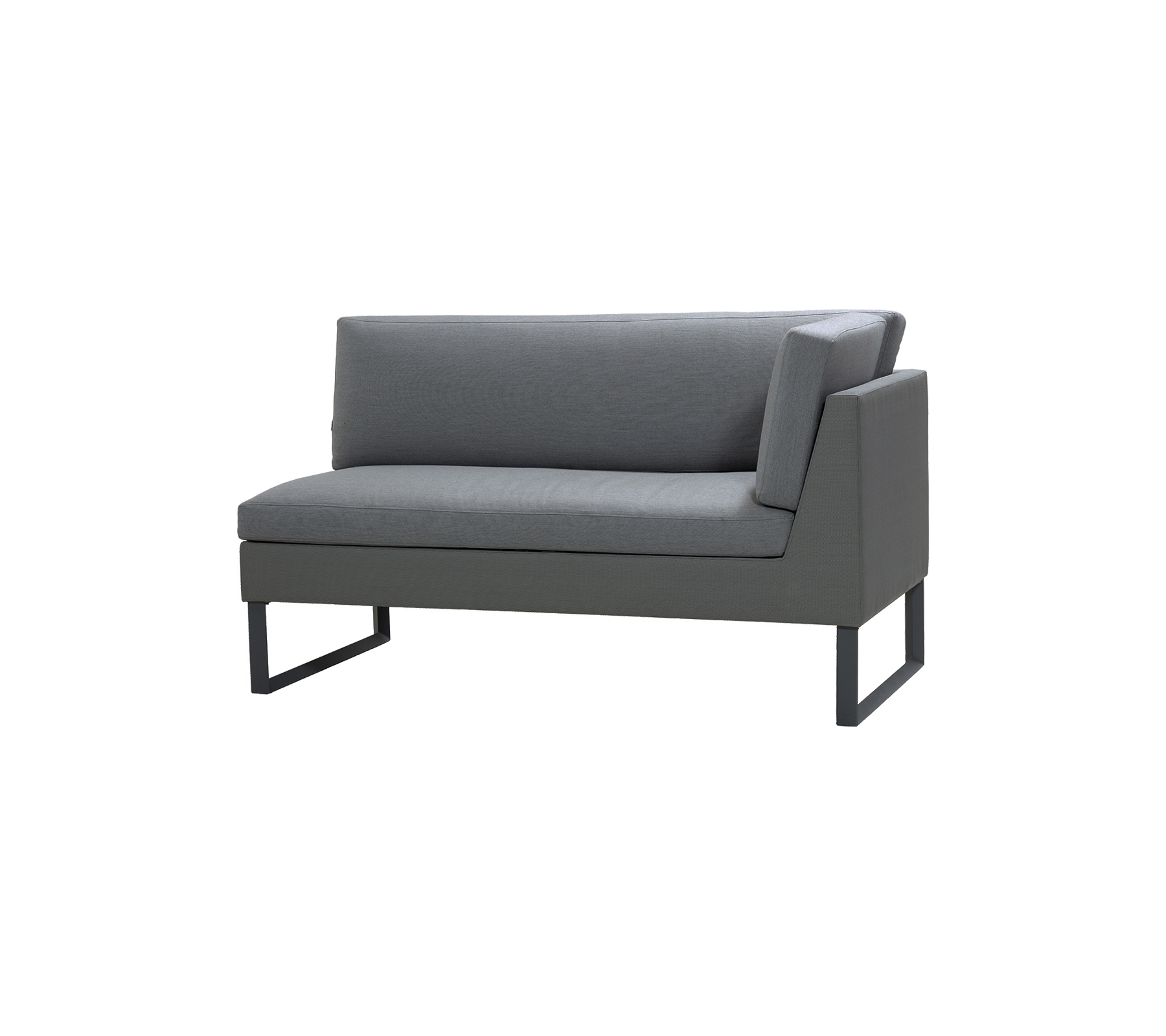 Moderne to-pladser sofa i et slankt gråt stof med minimalistiske metalben og et moderne design, ideel til stilfuld siddeplads.