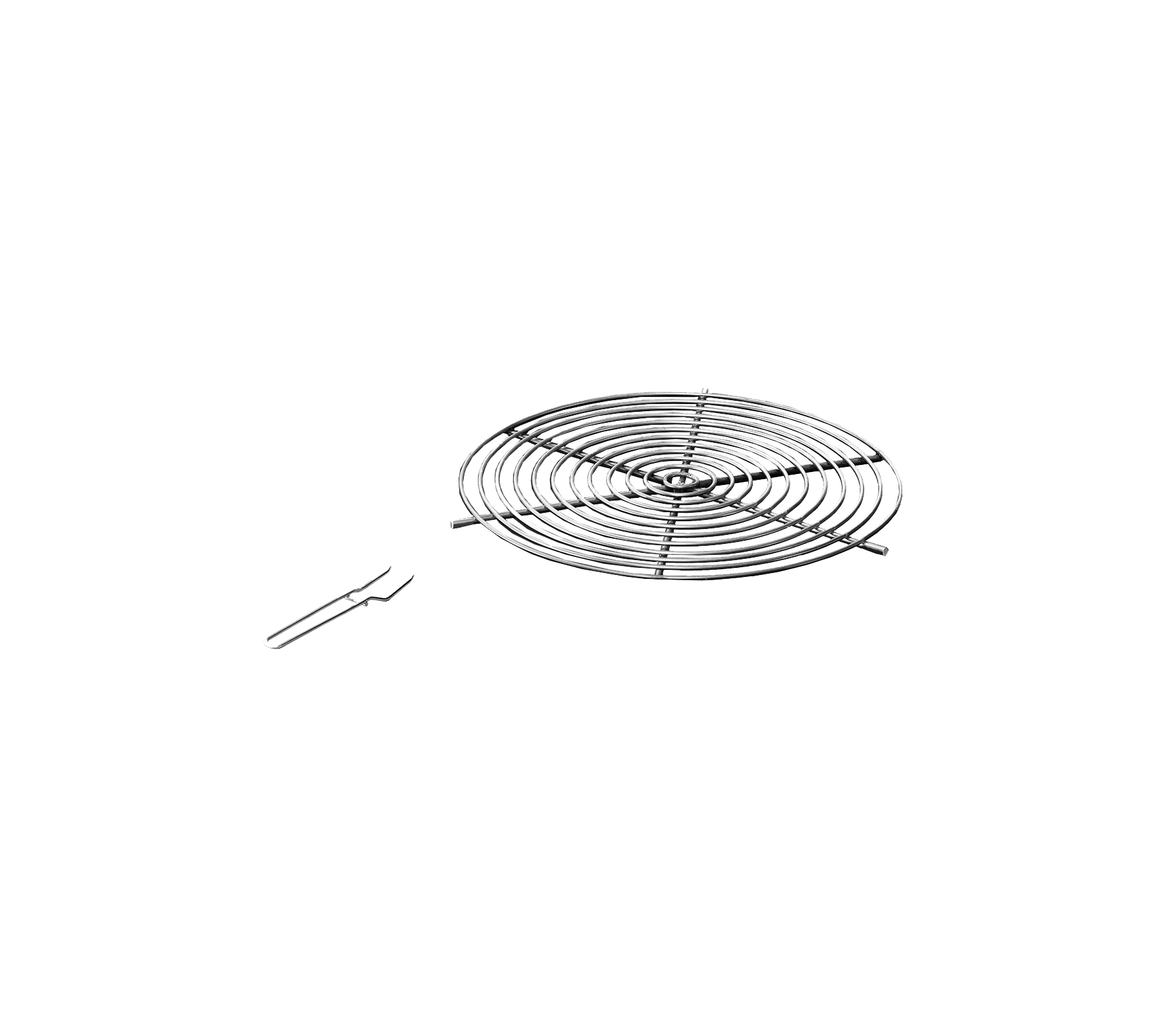 Metal kølerist med spiralmønster og et par løftehåndtag til nem fjernelse. Ideel til at køle bagværk.