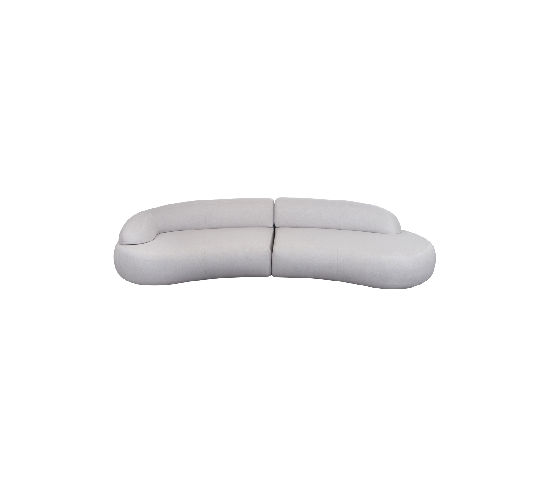 Bøjet, moderne sofa design i en blød, neutral farve med en strømlinet, minimalistisk æstetik. Ideel til moderne interiører.
