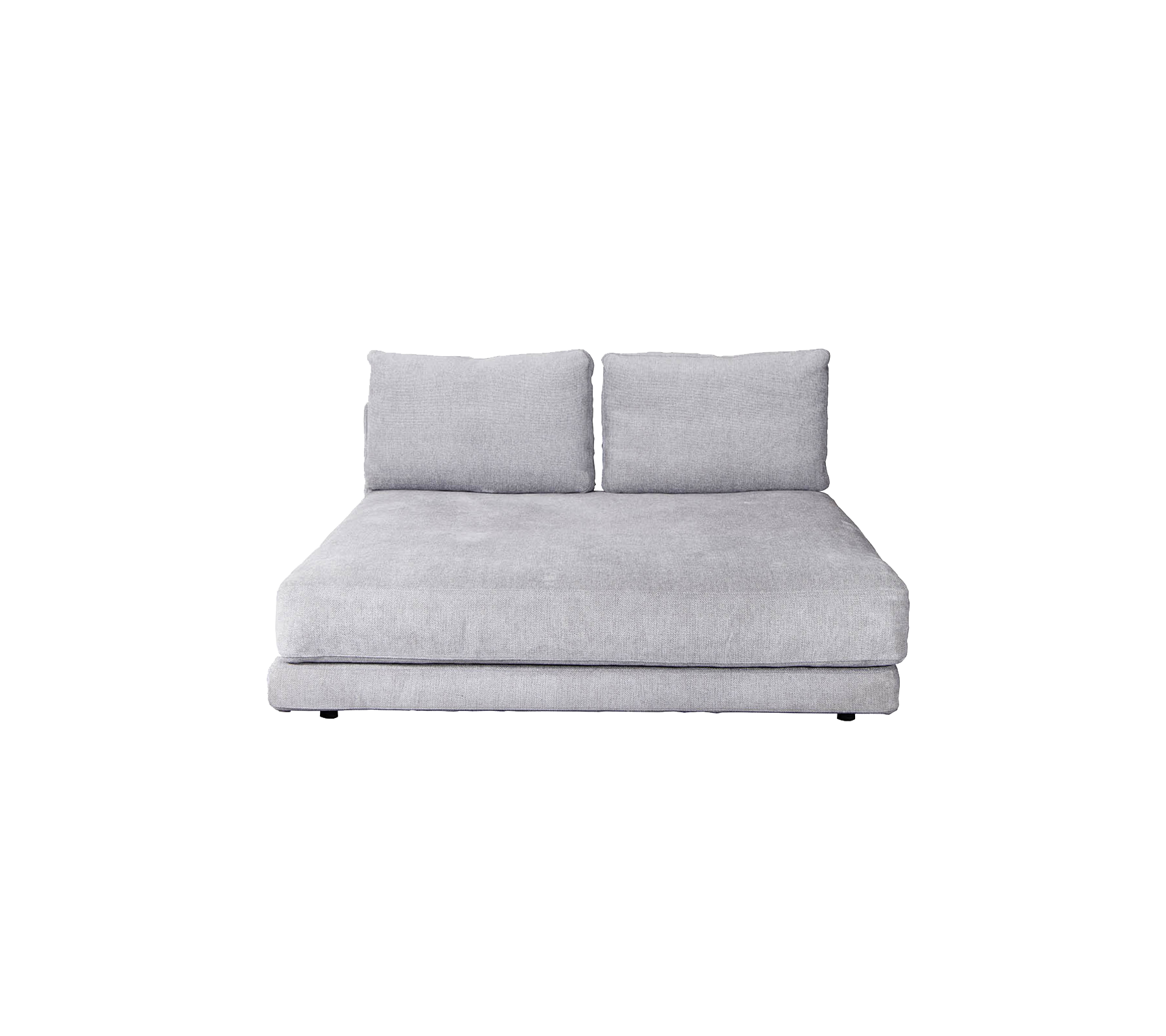 Stilfuld grå sofa med to rygpuder, der tilbyder et moderne og minimalistisk design, ideelt til nutidige rum.