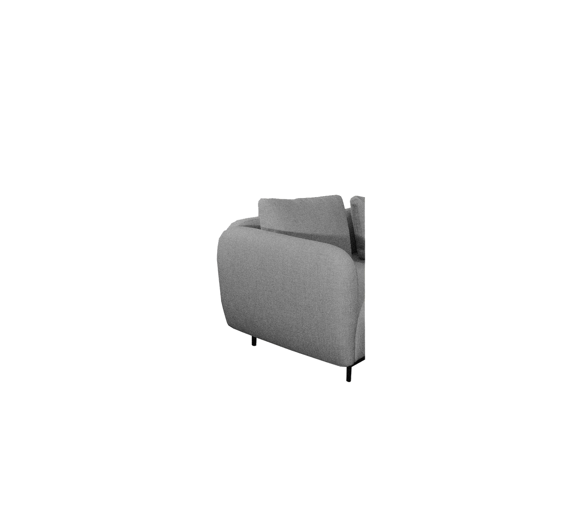 Grå polstret sofa med enkel linjeføring og slanke sorte ben, der tilbyder en moderne stil til ethvert rum.