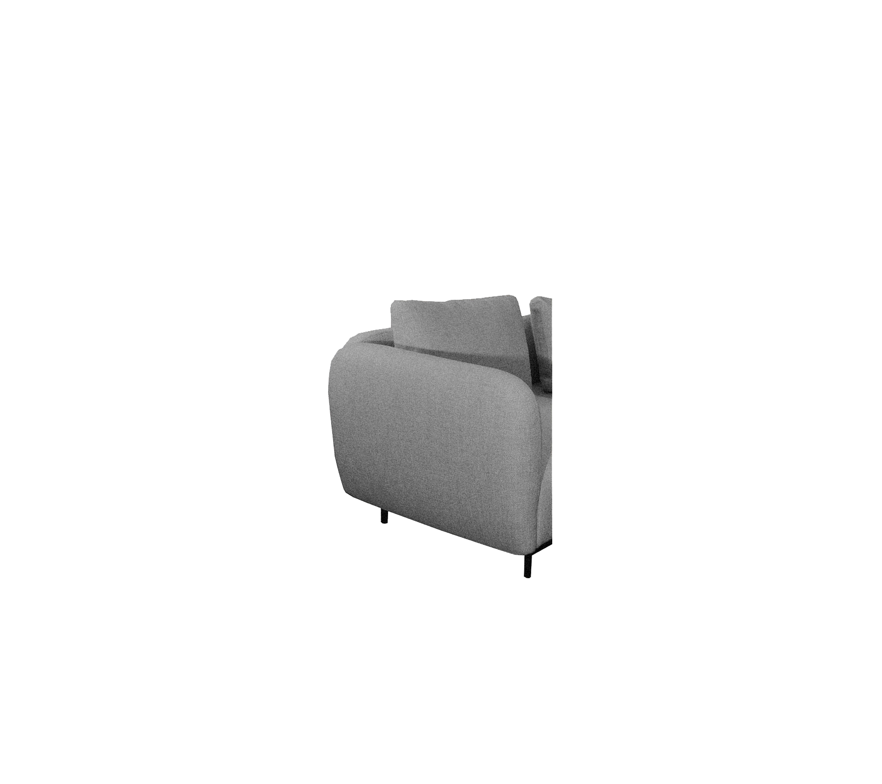 Grå polstret sofa med enkel linjeføring og slanke sorte ben, der tilbyder en moderne stil til ethvert rum.