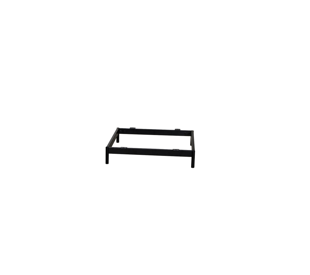 Sort metalrammestruktur egnet til forskellige anvendelser, med en rektangulær form og et åbent design.