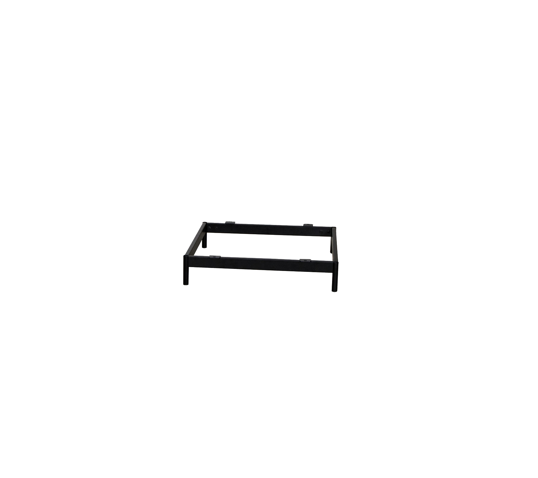 Sort metalrammestruktur egnet til forskellige anvendelser, med en rektangulær form og et åbent design.