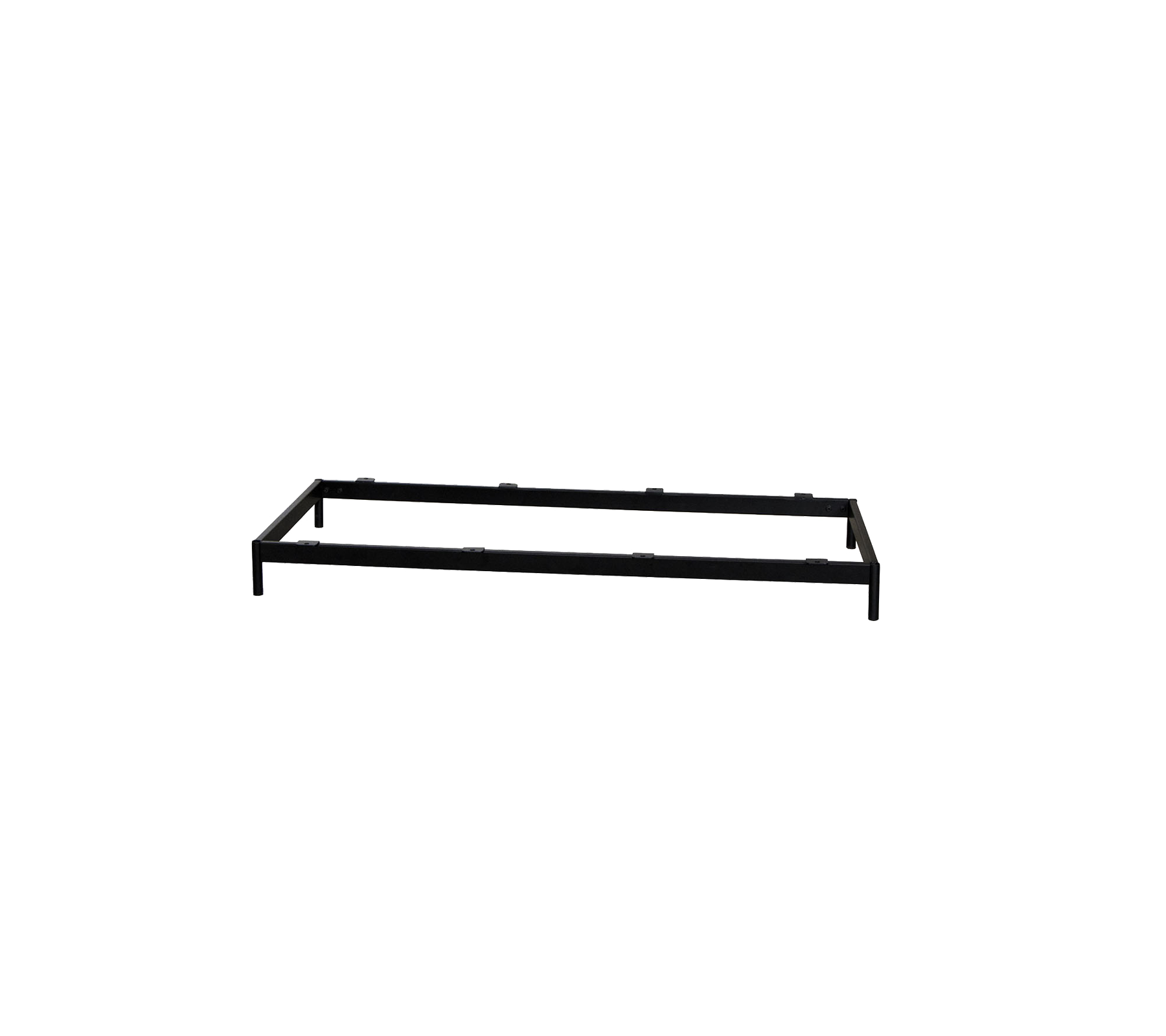 Metal sengestel i et enkelt rektangulært design med en elegant sort finish, der passer til alsidig indretning.