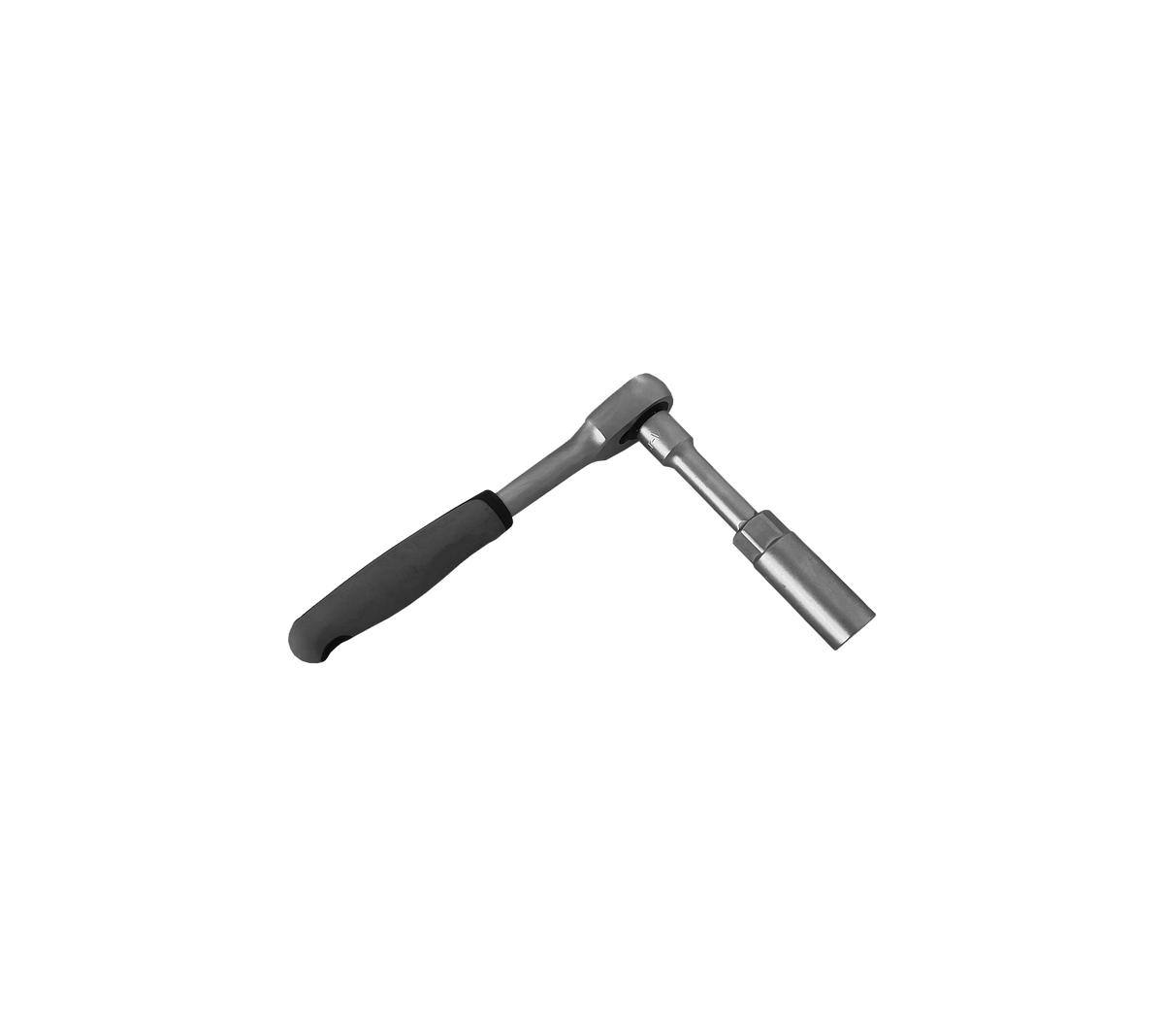 En metal ratchet skruenøgle med et textured håndtag for greb, designet til at stramme og løsne bolte og møtrikker.