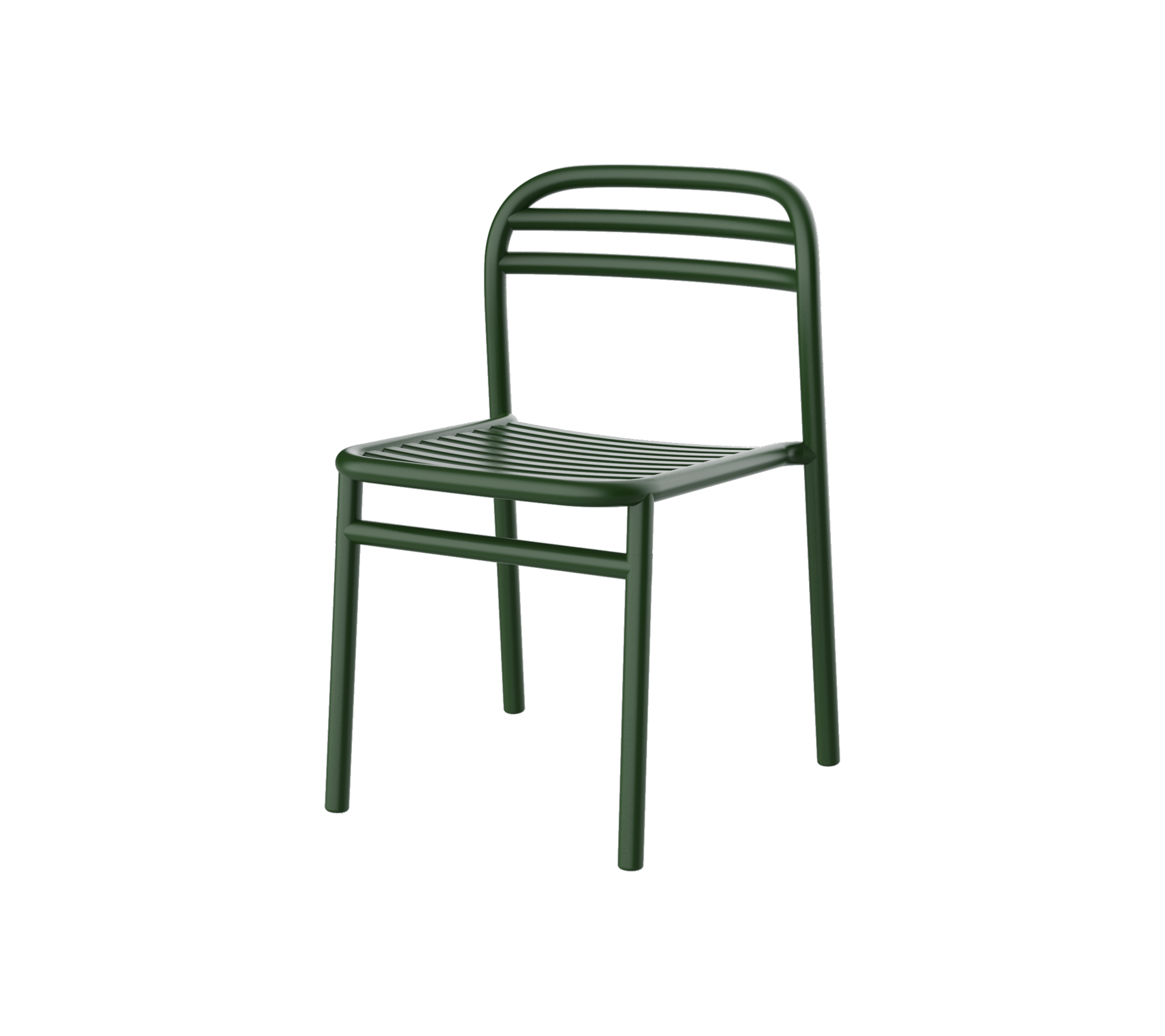 Grøn metalstol med et simpelt design, der har ribbet sæde og rygstøtte for komfort og stil. Perfekt til alsidige omgivelser.