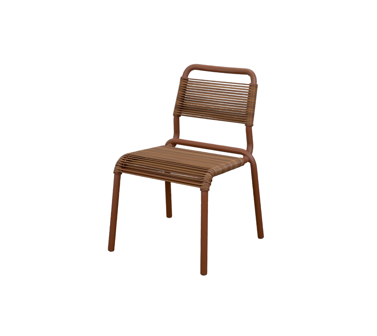 Brun stol med et enkelt design og lamelryg.