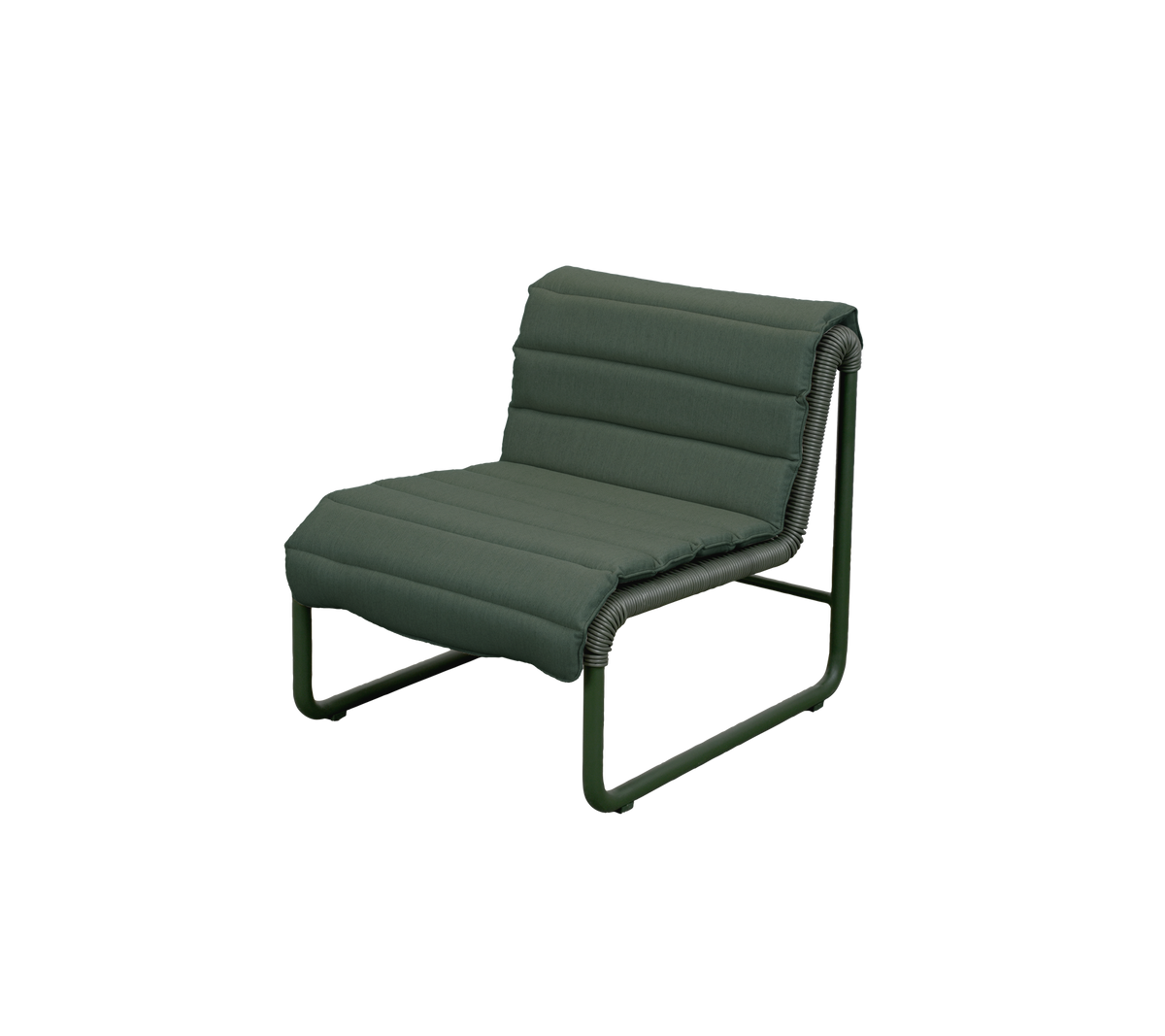 Moderne mørkegrøn loungestol med et minimalistisk design.
