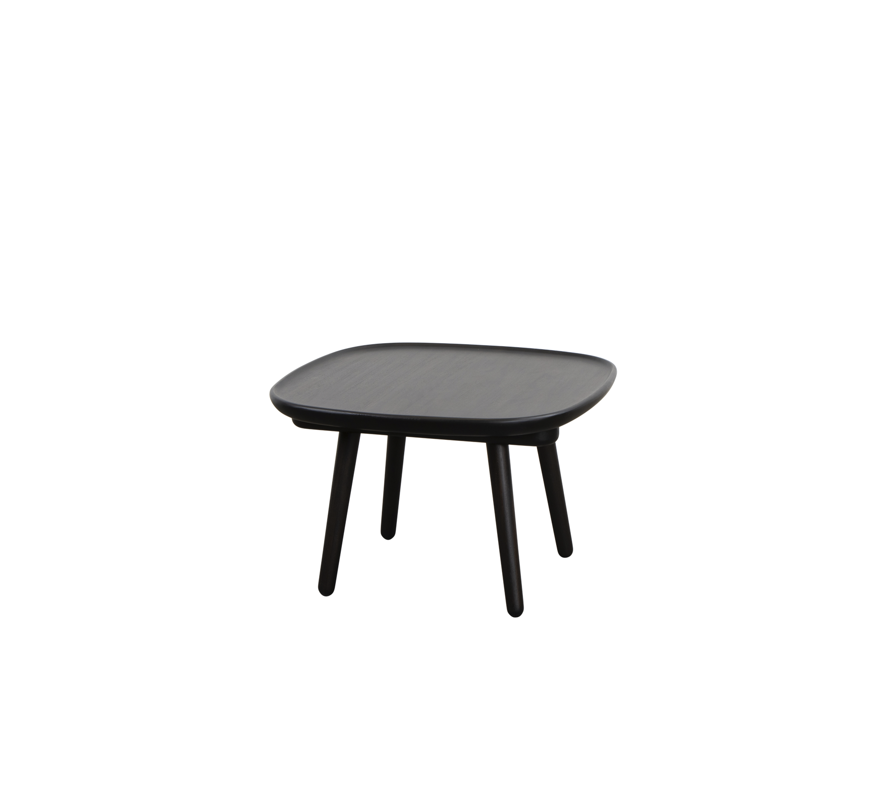 Firkantet bord med en glat top og fire slanke ben, designet til alsidig brug i forskellige omgivelser.