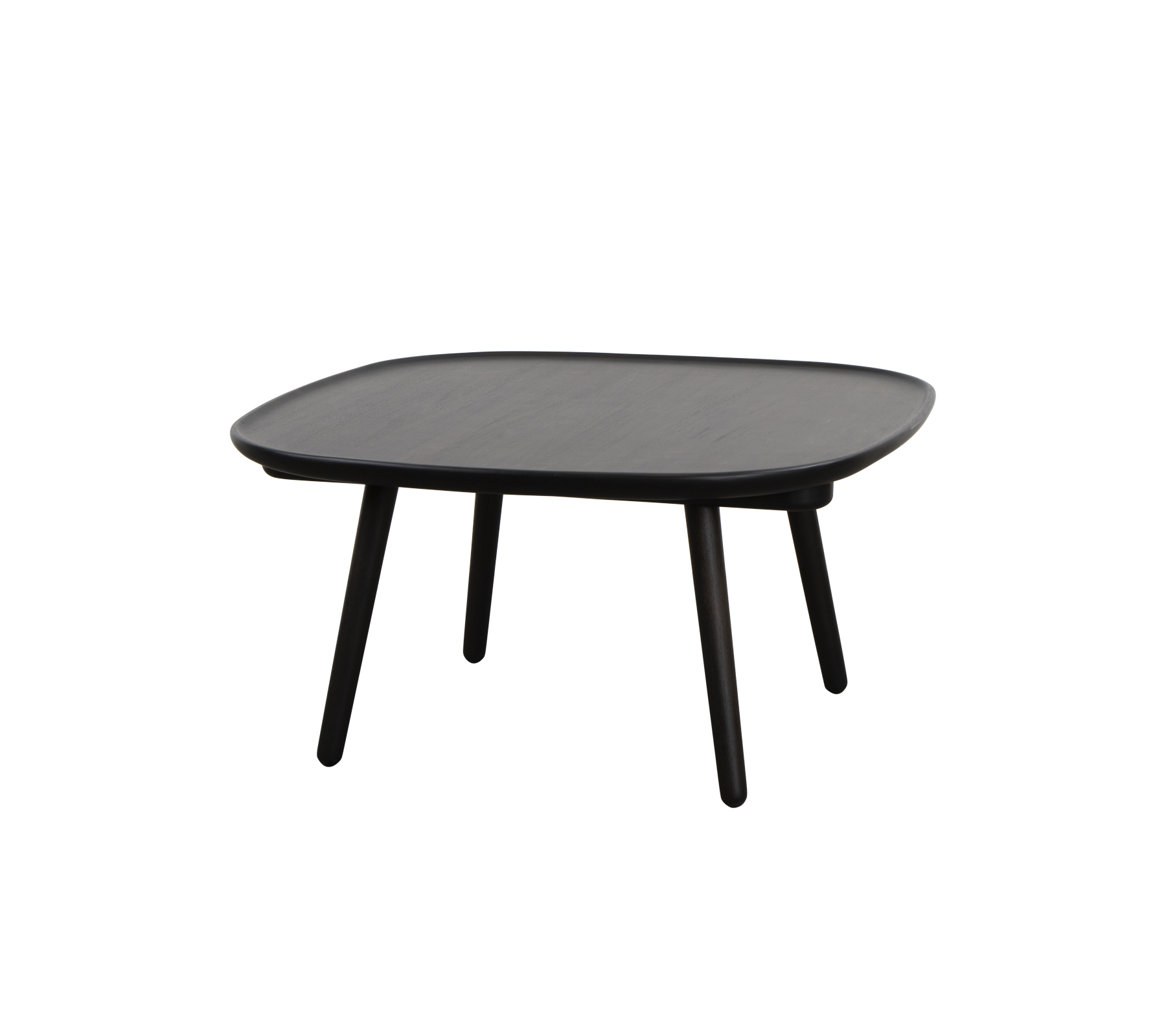 Firkantet sort bord med en glat overflade og fire slanke ben, designet til alsidig brug i forskellige indstillinger.