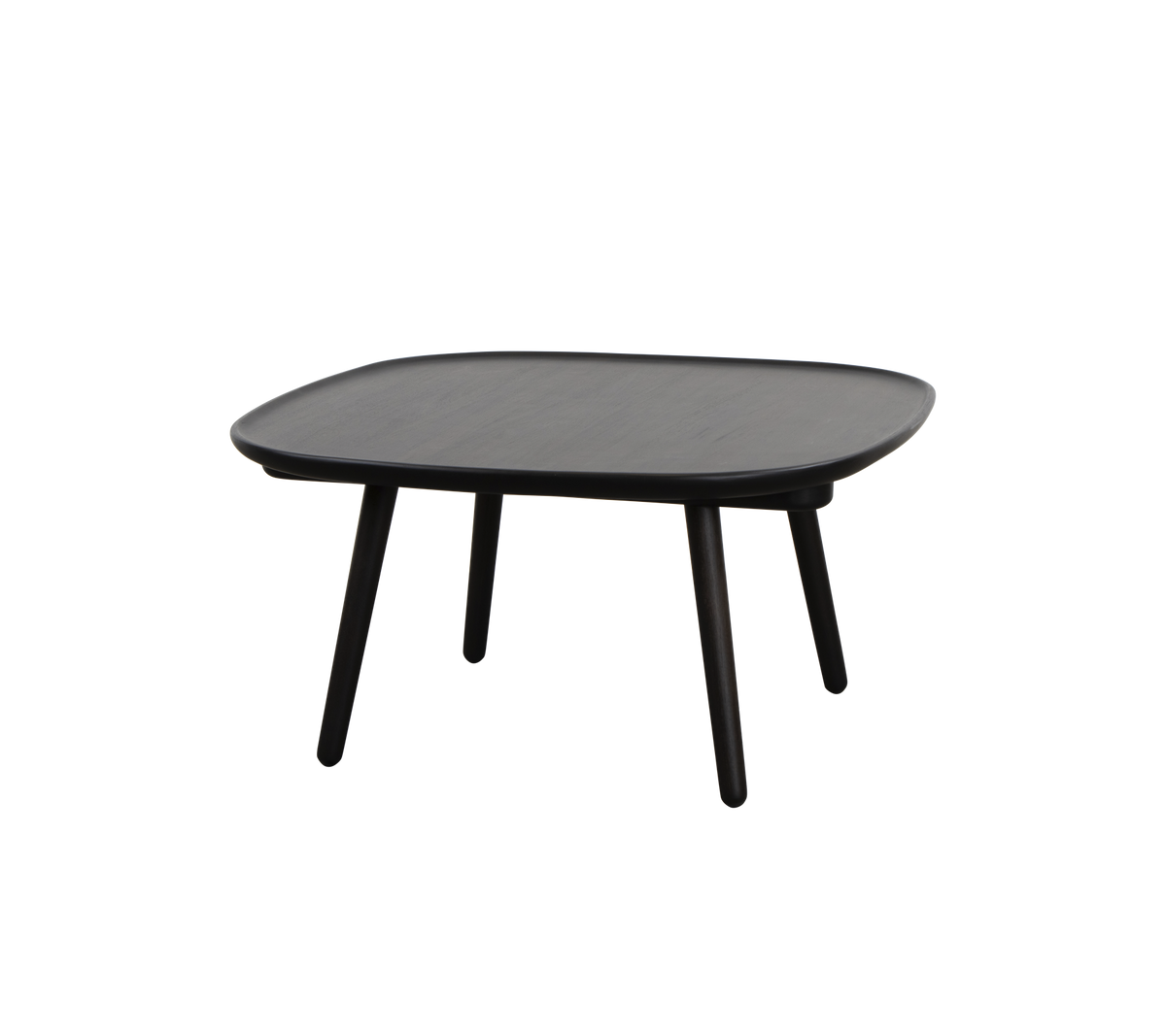 Firkantet sort bord med en glat overflade og fire slanke ben, designet til alsidig brug i forskellige indstillinger.