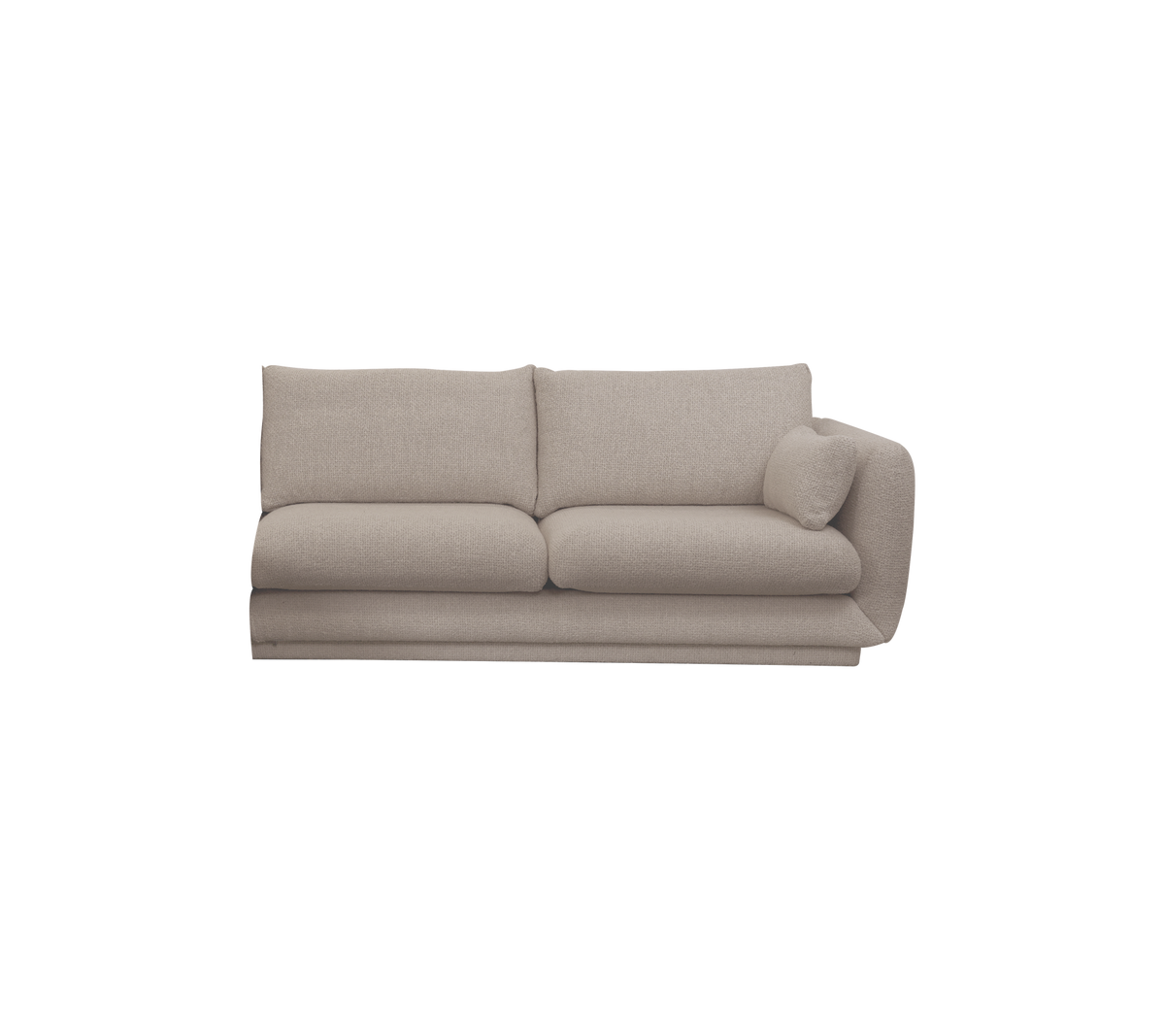 Lysbrun moderne sofa med to puder i en loungeindstilling.