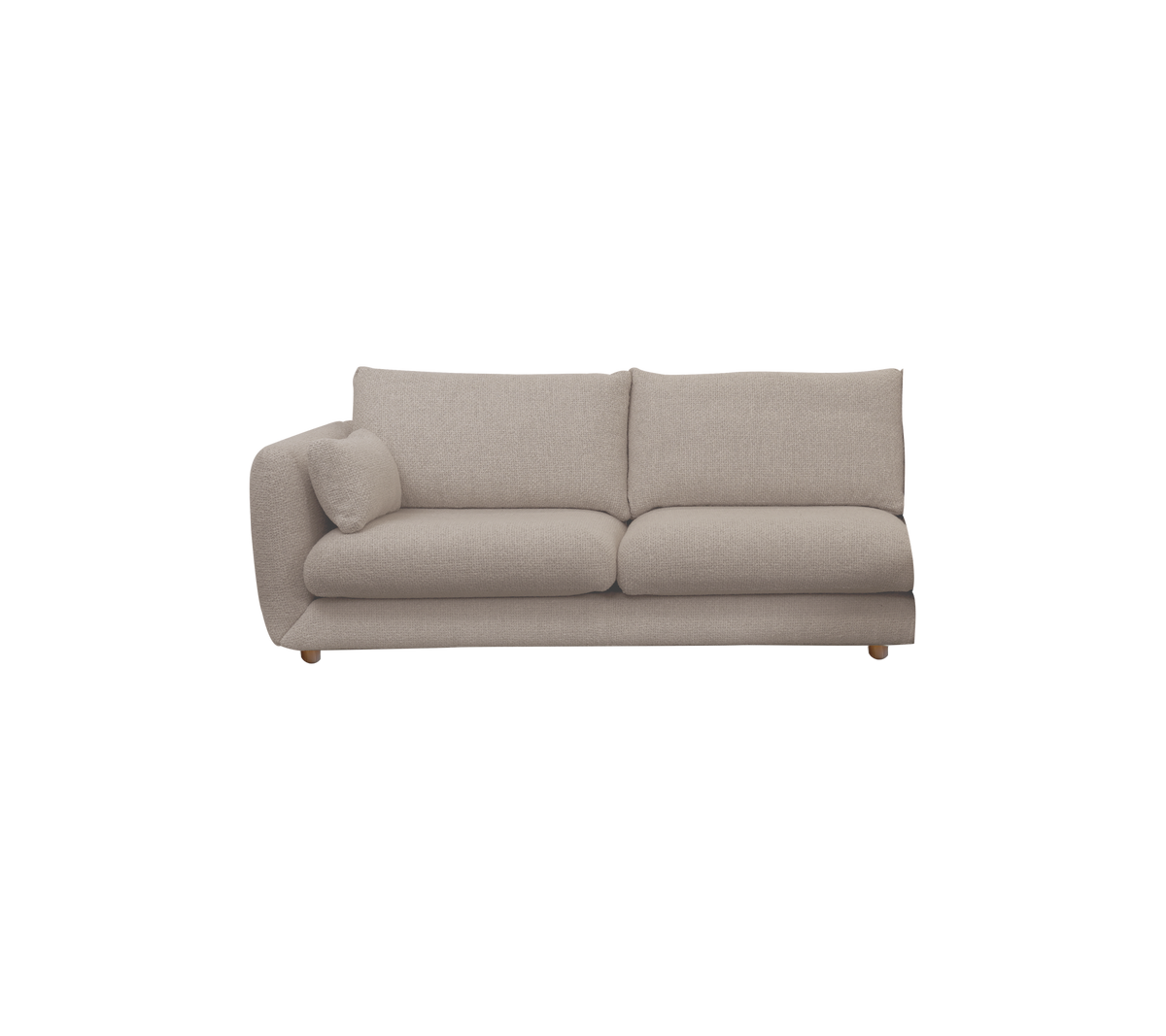 Lys brun moderne sofa med minimalistisk design og rund arm.