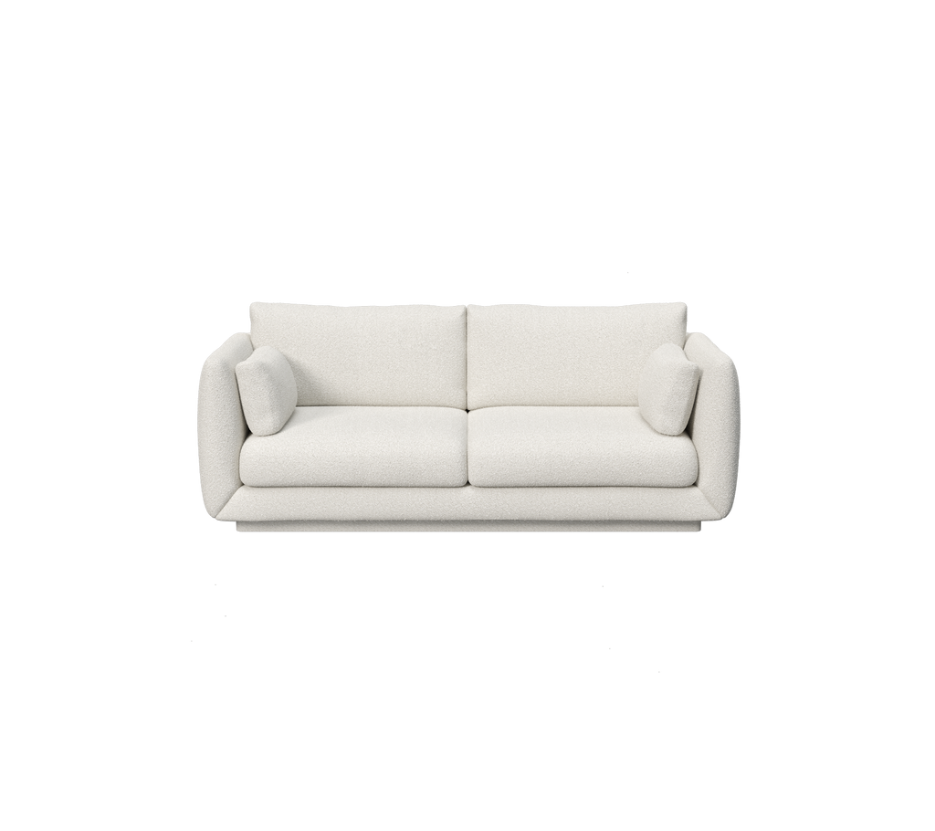 Hvid moderne minimalistisk sofa med afrundede armlæn og bløde puder.