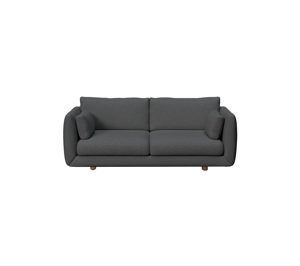 Mørkegrøn sofa med to puder i et moderne lounge-miljø.