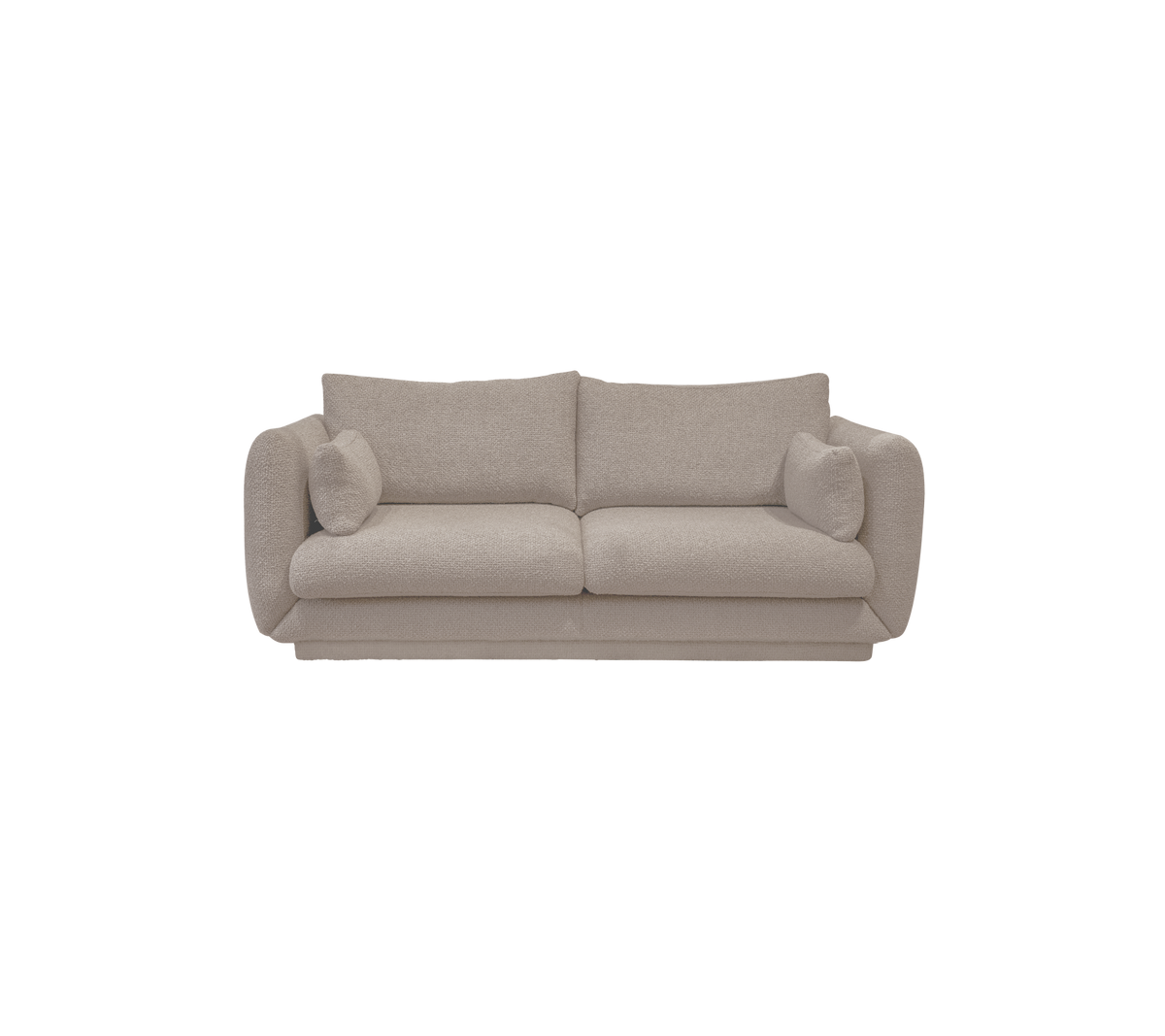 Lyst brunt sofa med runde puder i et moderne design.