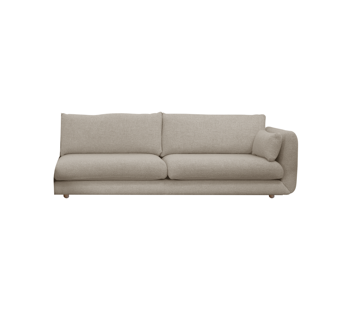 Moderne sandfarvet sofa med minimalistisk design.