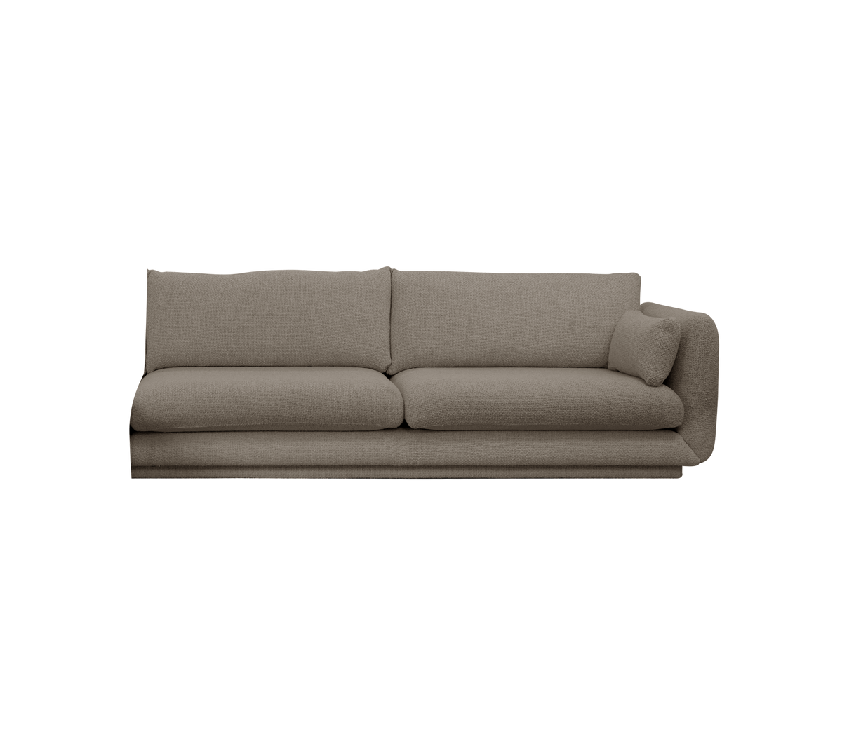 Lysbrun moderne sofa med bløde puder til et nutidigt loungemiljø.