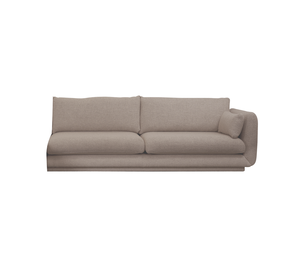 Lysbrun moderne sofa med to store puder i et minimalistisk design.