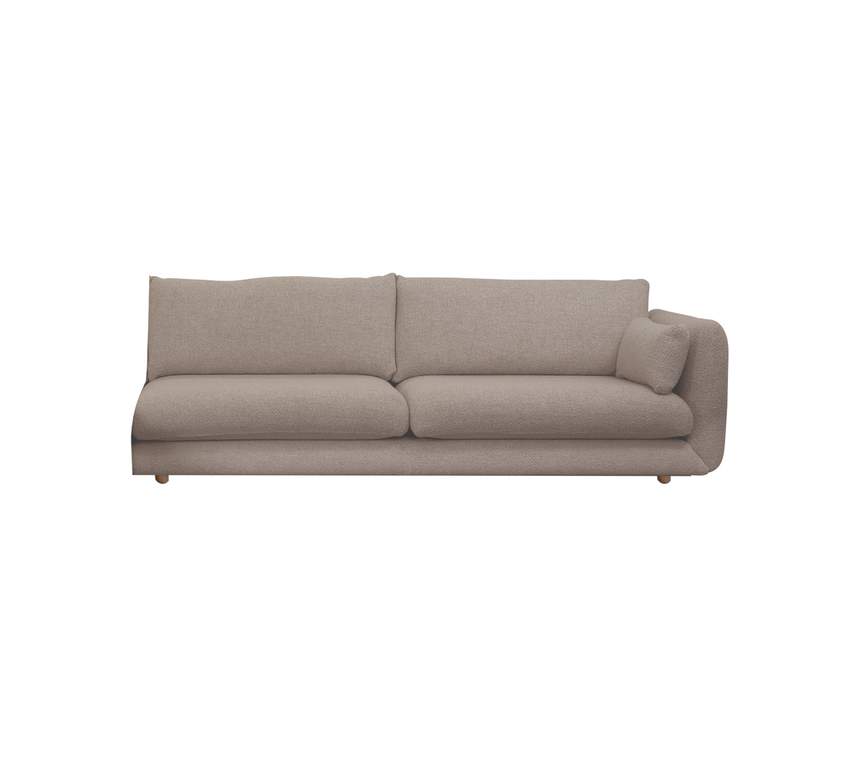 Moderne lysebrun sofa med bløde puder.