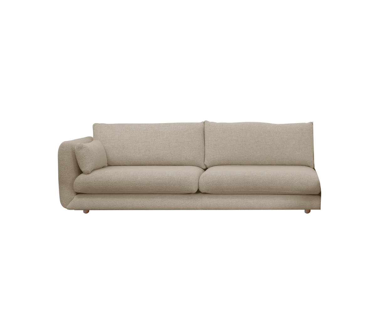 Moderne sandfarvet sofa med et minimalistisk design.