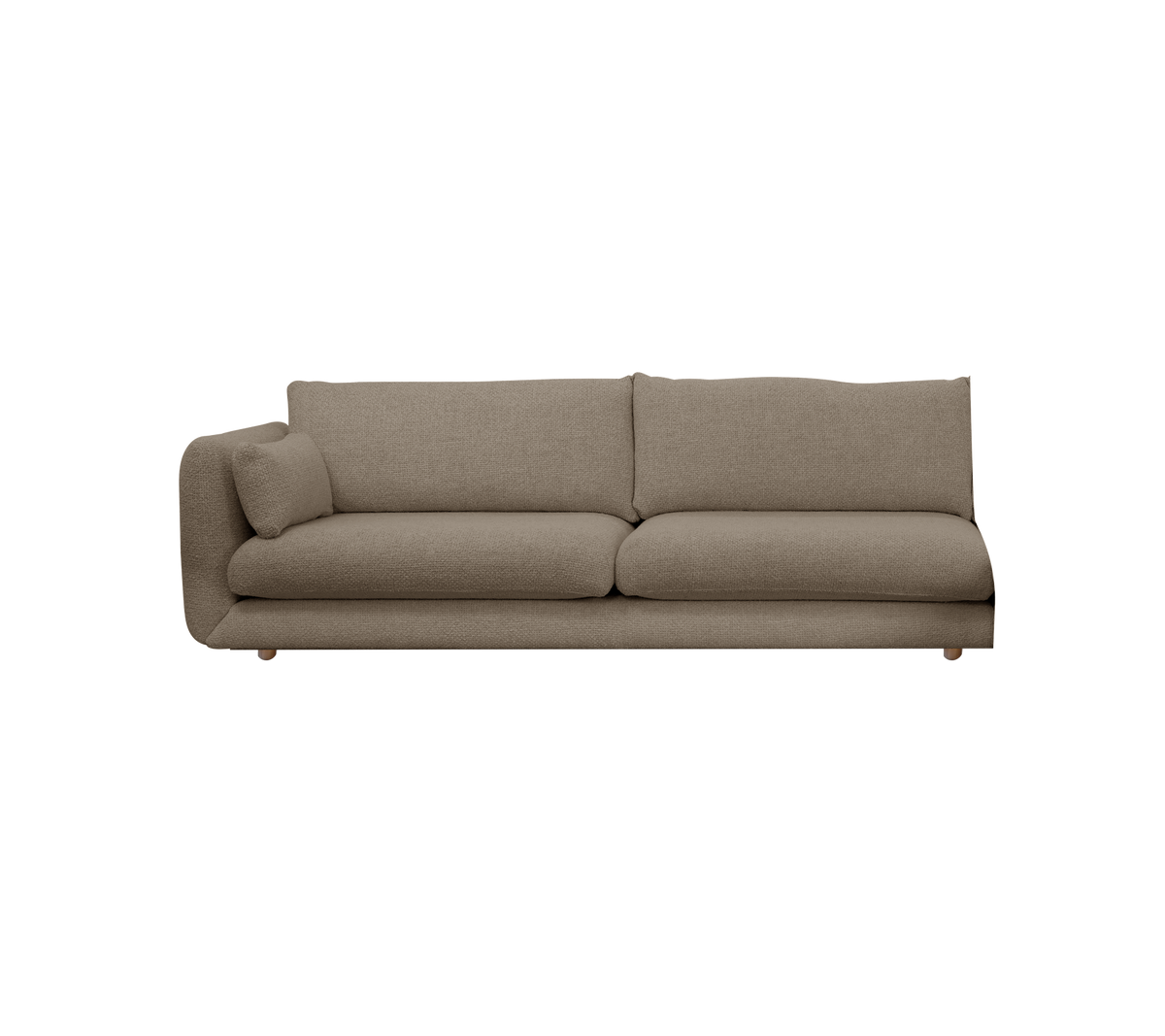 Lysbrun moderne sofa med lav profil og bløde puder.