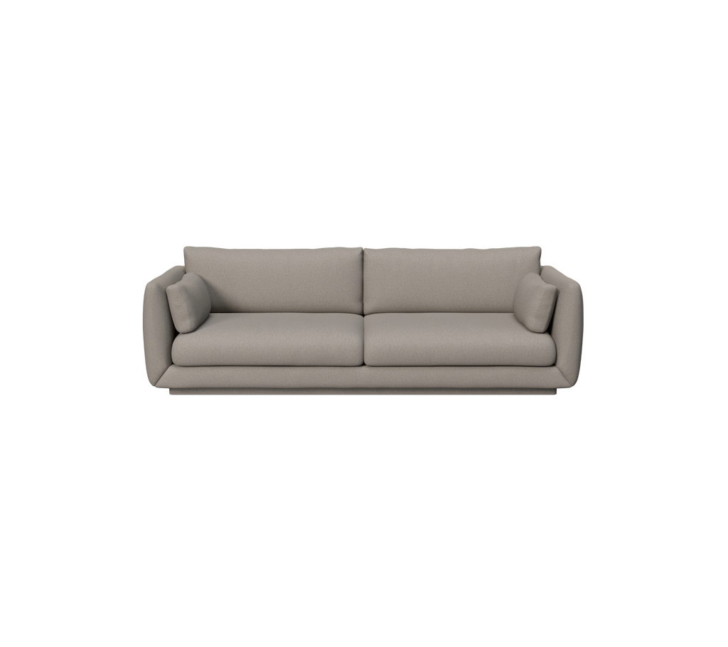 Lyst brunt moderne sofa med to puder i et slankt design.
