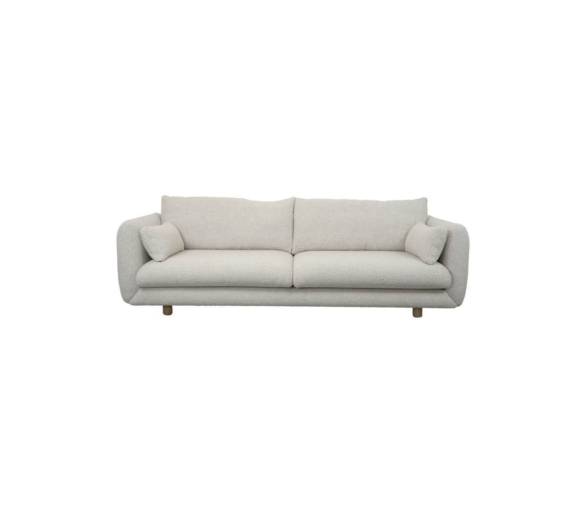 Lysfarvet, plyssofa med to matchende puder, der har et moderne design og rene linjer til en stilfuld siddemulighed.