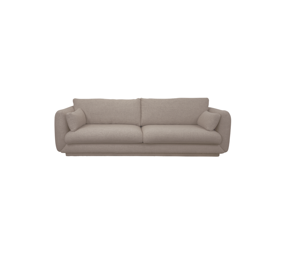 Lysebrun moderne sofa med bløde puder og et afslappet design.