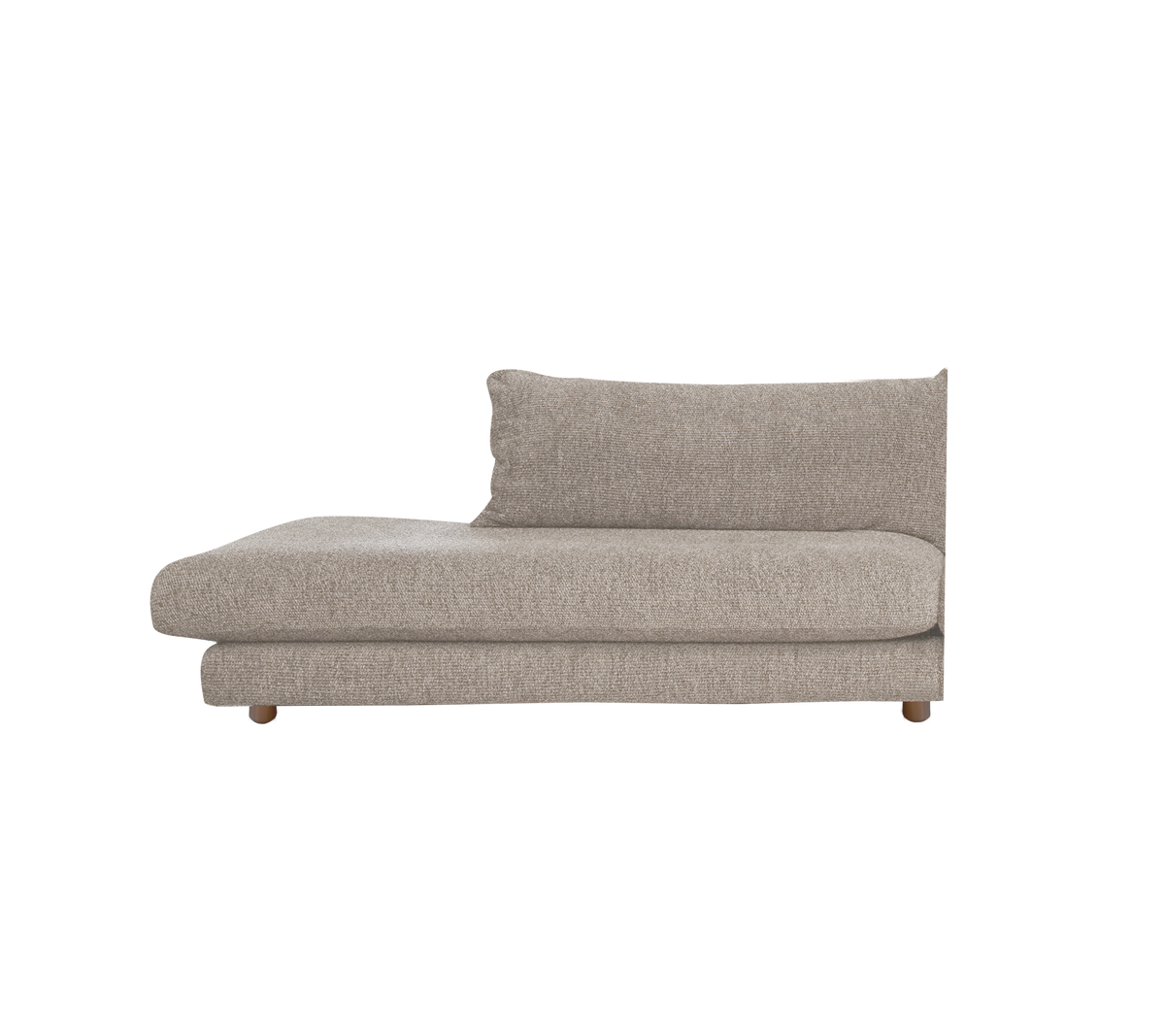 Lys brown chaise lounge med et minimalistisk design og en støttende ryg.