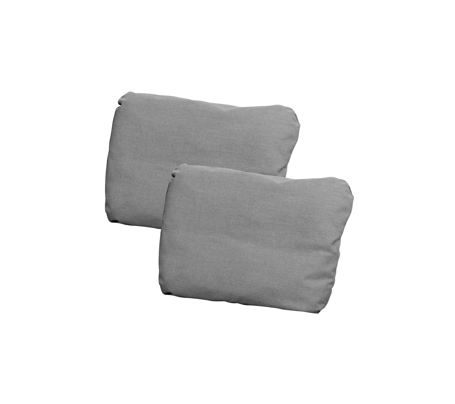 To bløde, rektangulære grå puder stablet tæt sammen.