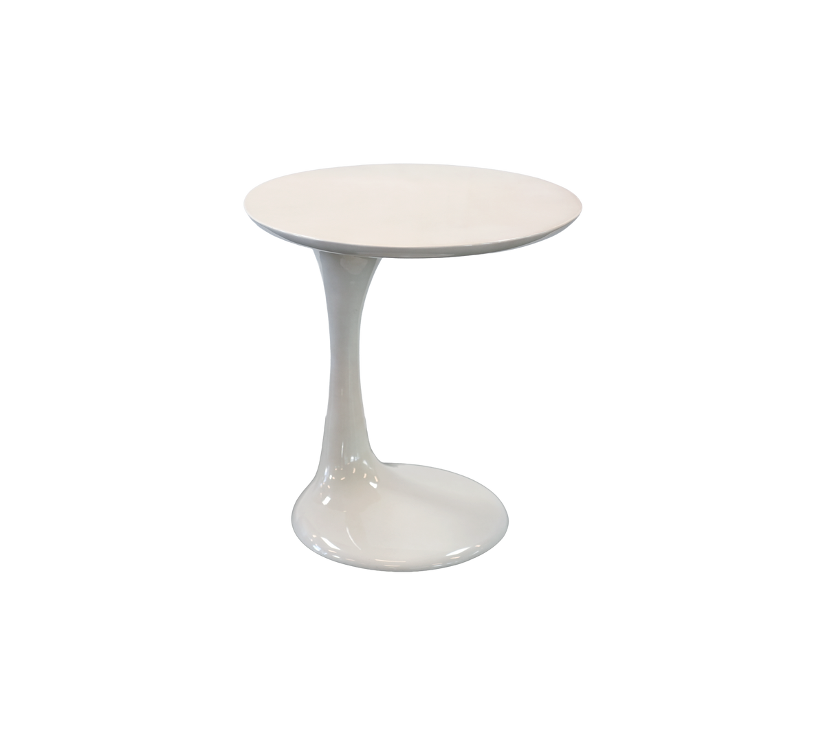 Moderne hvid sidebord med en unik skulpturel base.