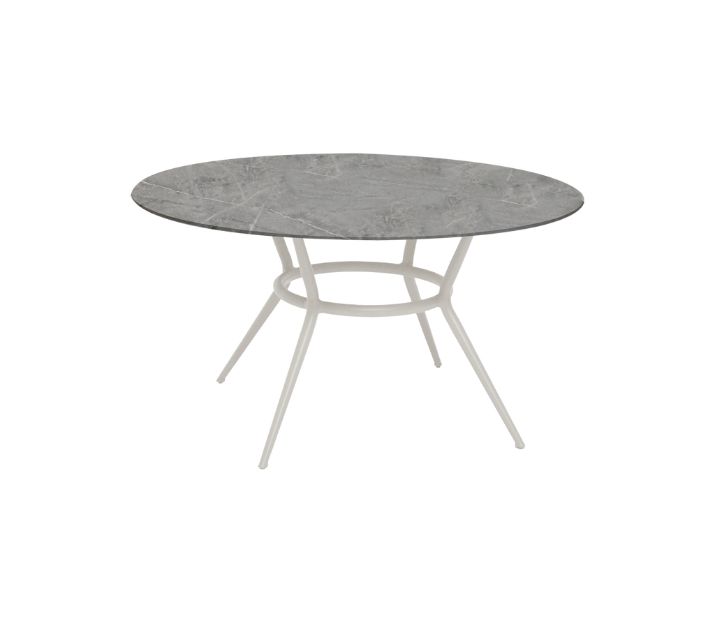 Moderne rund mørkegrå bord med et strømlinet design.