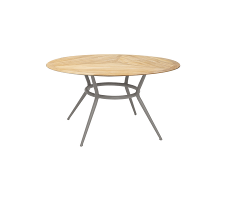 Rundt trække bord med en lys træfinish og robuste grå ben, der tilbyder et moderne og stilfuldt design til forskellige miljøer.