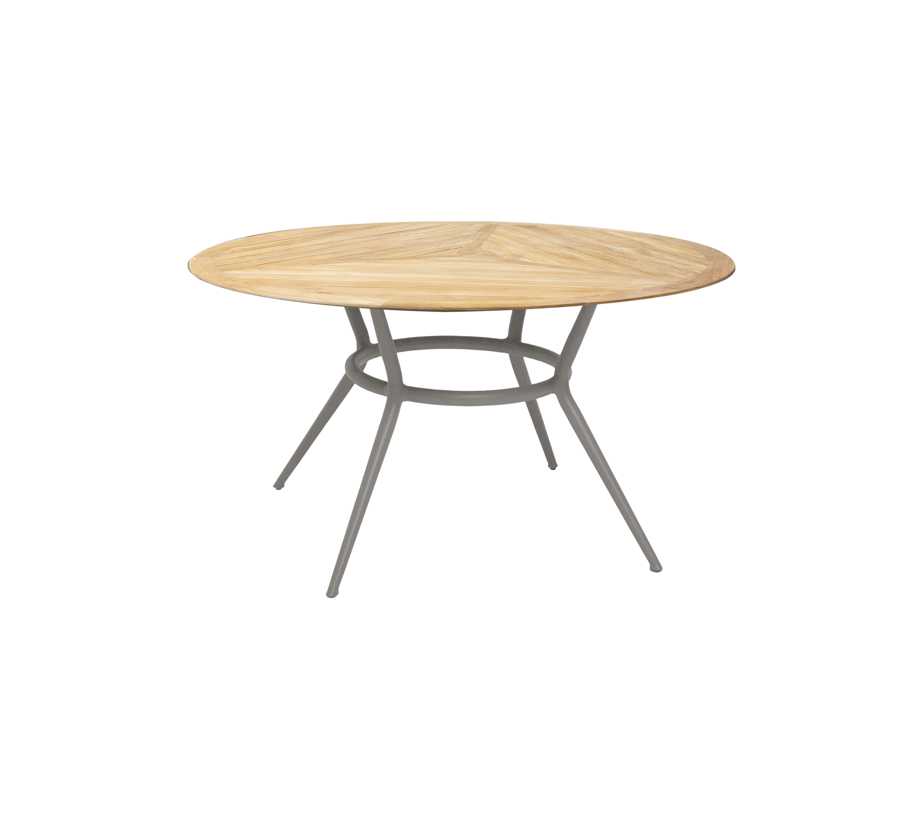 Rundt trække bord med en lys træfinish og robuste grå ben, der tilbyder et moderne og stilfuldt design til forskellige miljøer.