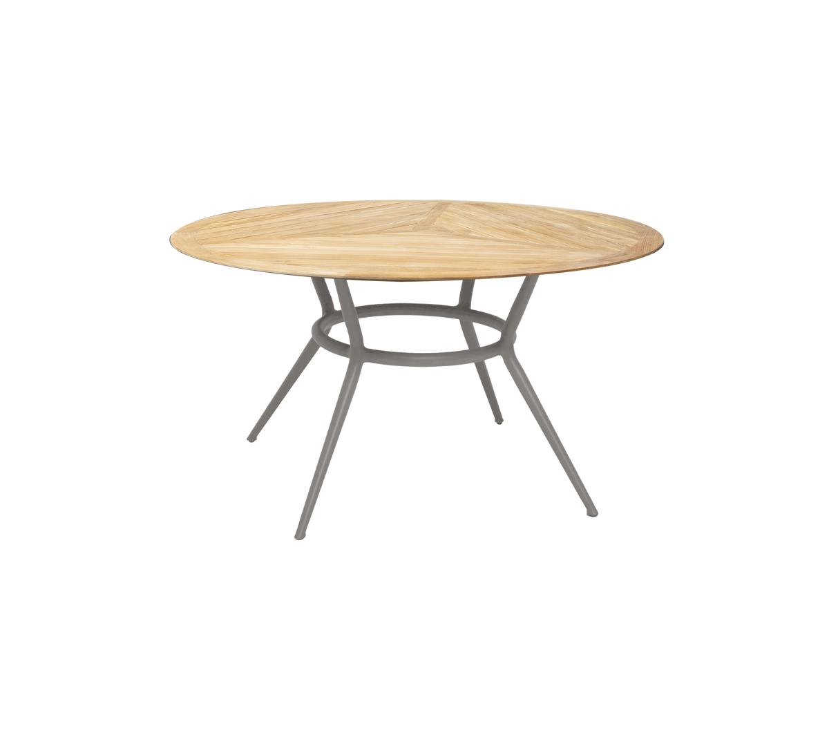 Rundt trække bord med en lys træfinish og robuste grå ben, der tilbyder et moderne og stilfuldt design til forskellige miljøer.